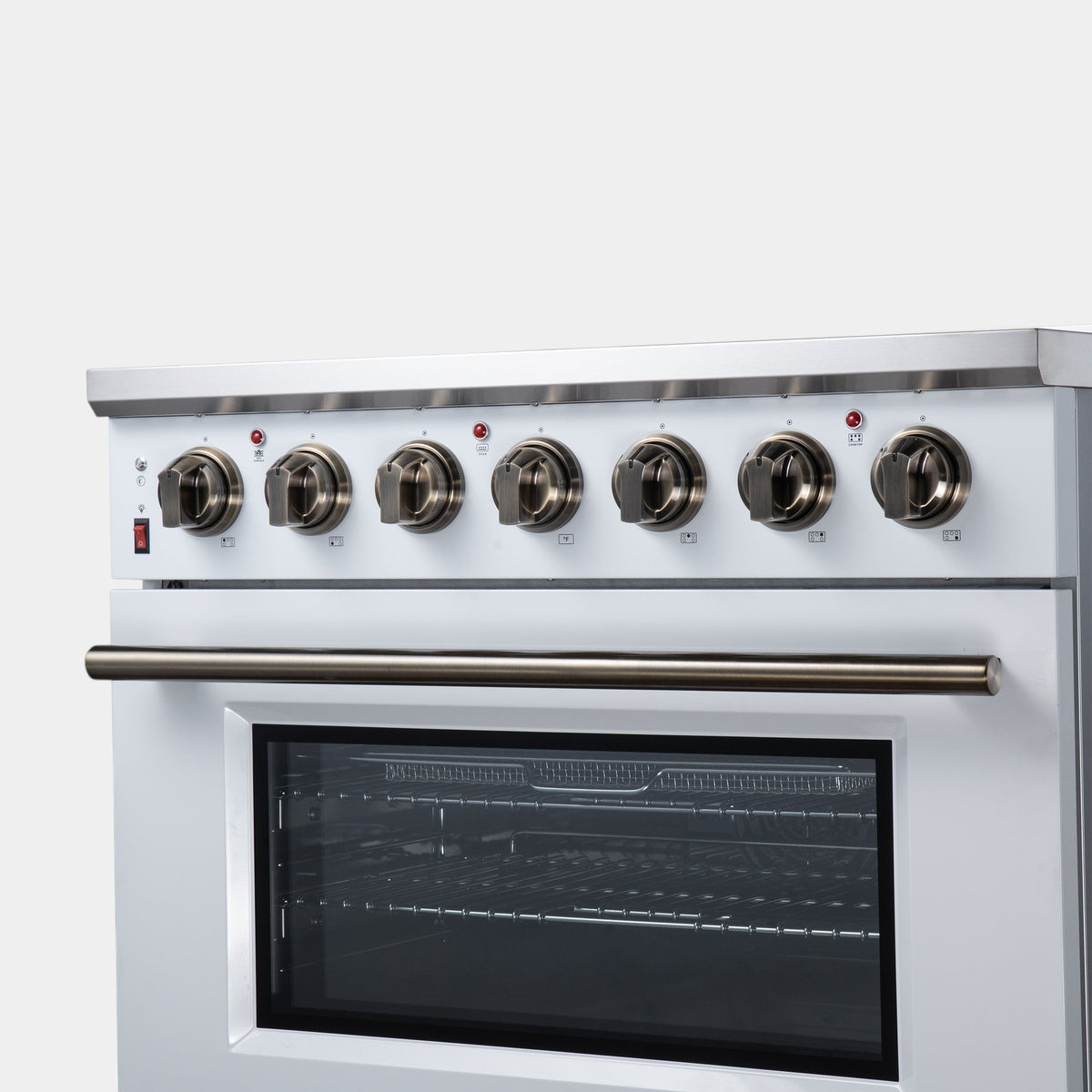 Forno Massimo 36 in. 5.36 cu. ft. White Electric Range with Air Fry and Antique Brass Accents | FFSEL6020-36WHT