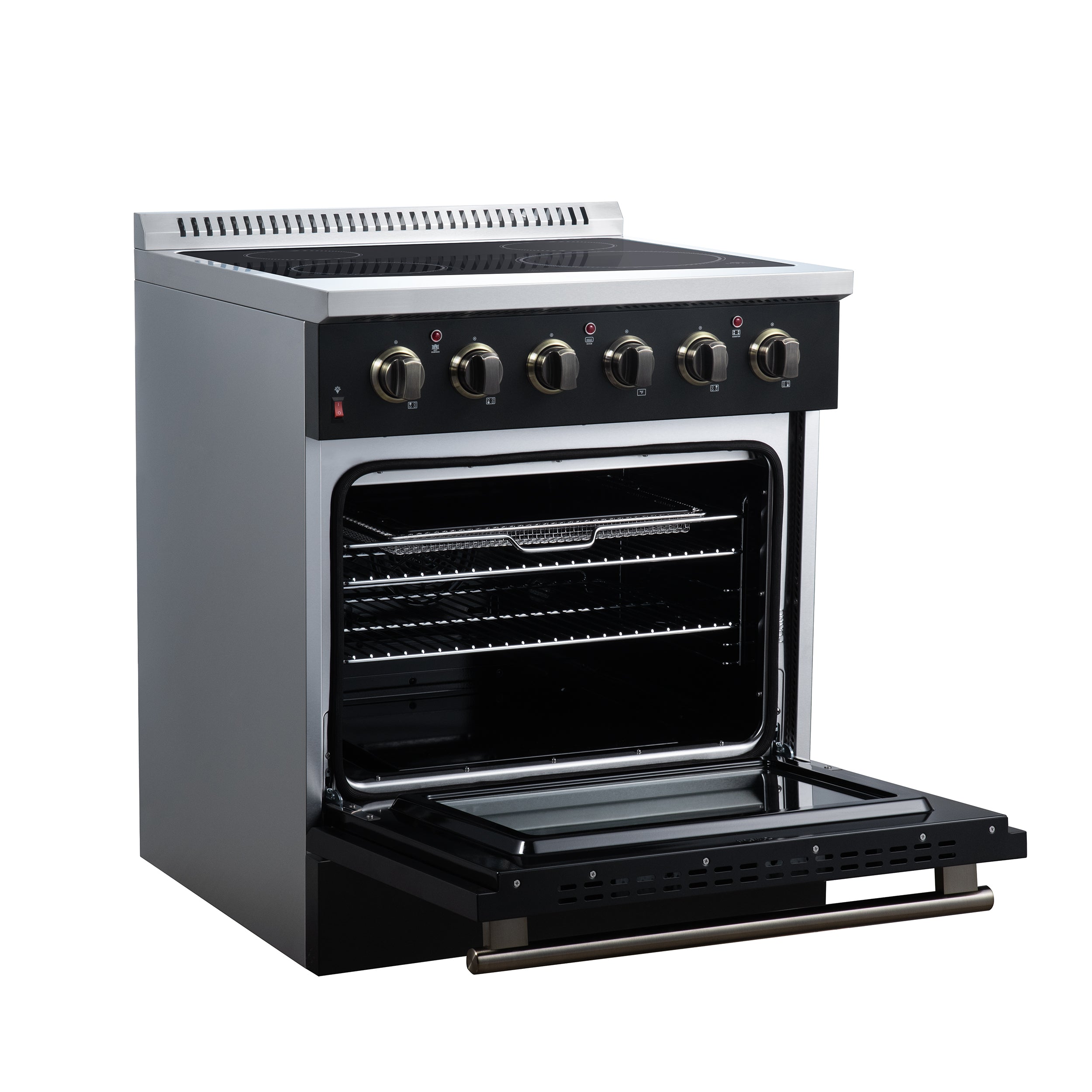Galiano 30 Inch Freestanding Electric range, 4 radiant burners, 4.32 cf. True Convection oven, Air fryer kit, Black