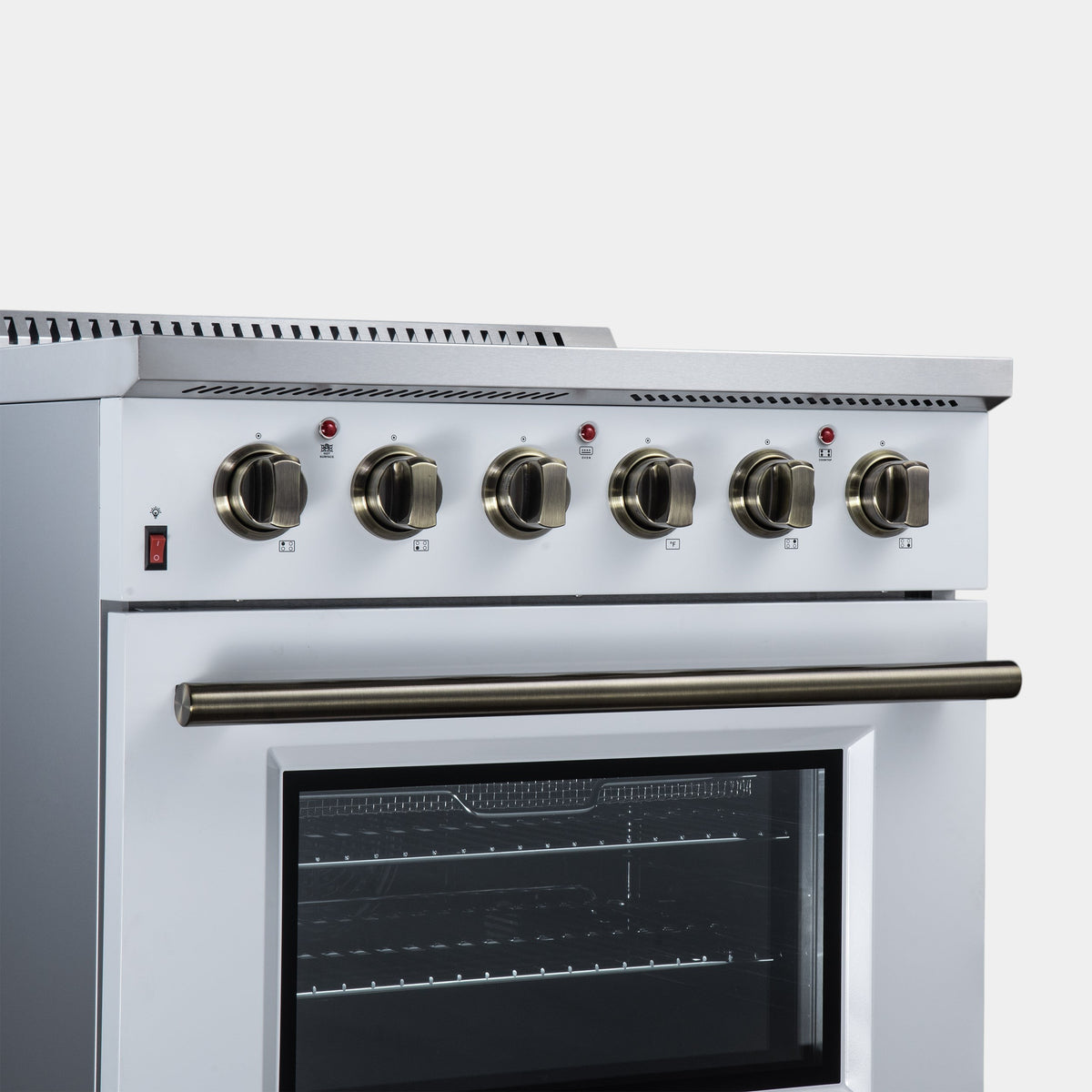 Forno Galiano 30 in. 4.32 cu. ft. White Electric Range with Air Fry and Antique Brass Accents | FFSEL6083-30WHT