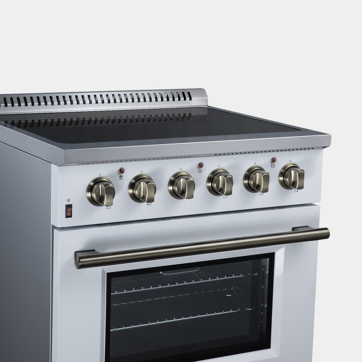 Forno Galiano 30 in. 4.32 cu. ft. White Electric Range with Air Fry and Antique Brass Accents | FFSEL6083-30WHT