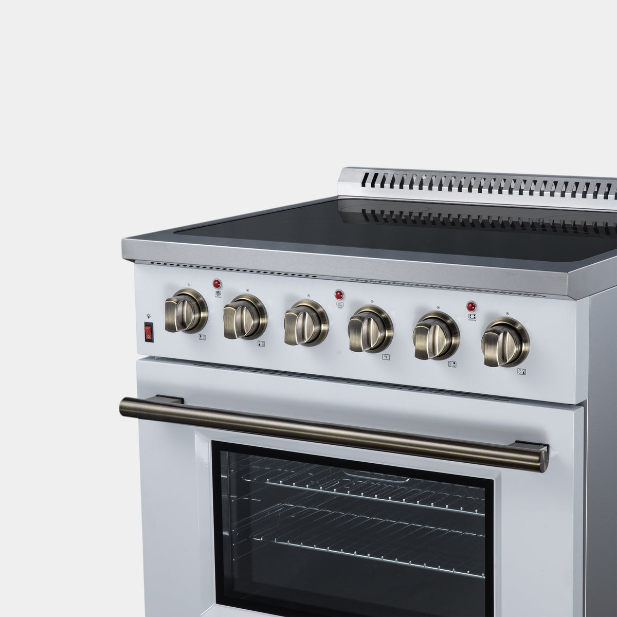 Forno Galiano 30 in. 4.32 cu. ft. White Electric Range with Air Fry and Antique Brass Accents | FFSEL6083-30WHT