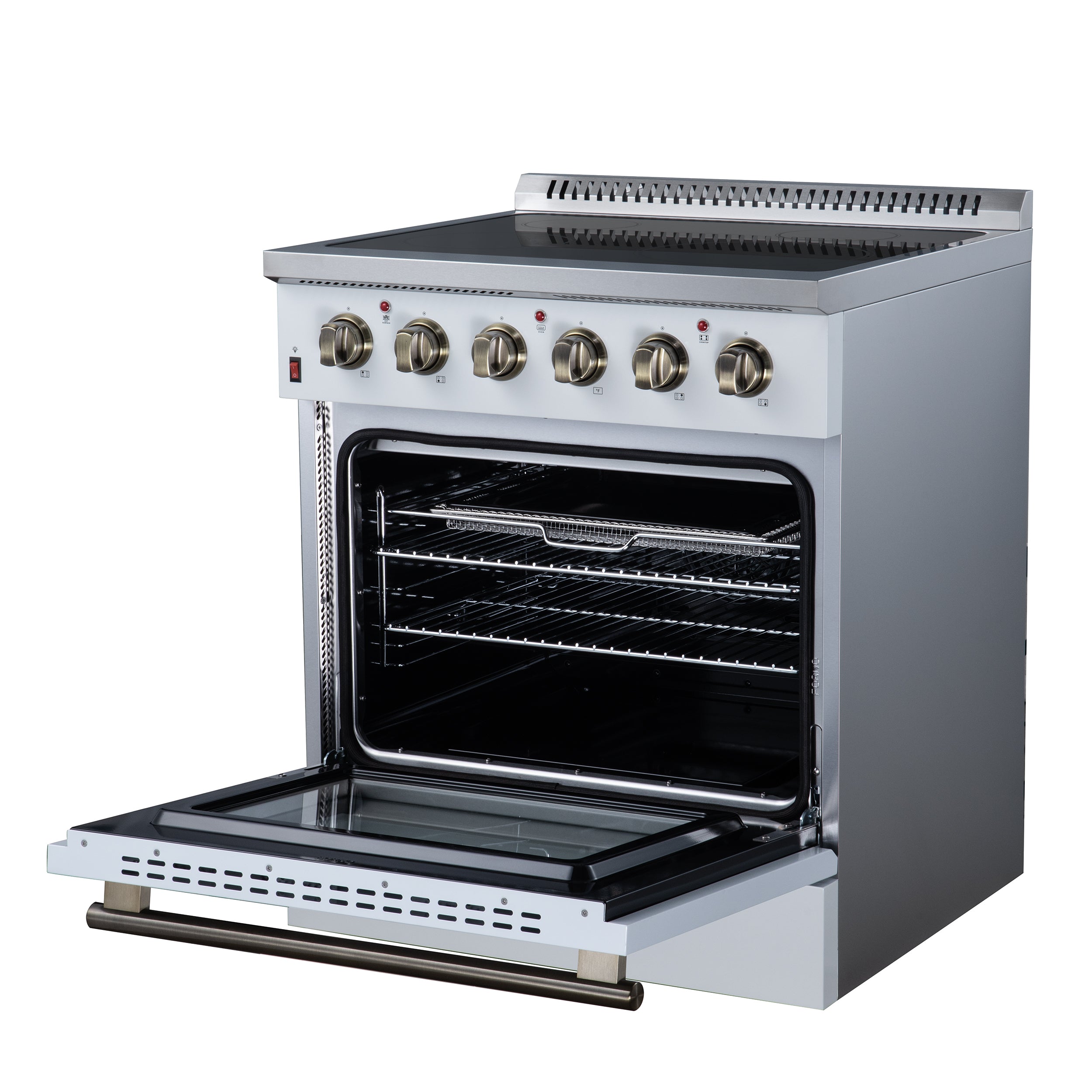Galiano 30 Inch Freestanding Electric range, 4 radiant burners, 4.32 cf. True Convection oven, Air fryer kit, White