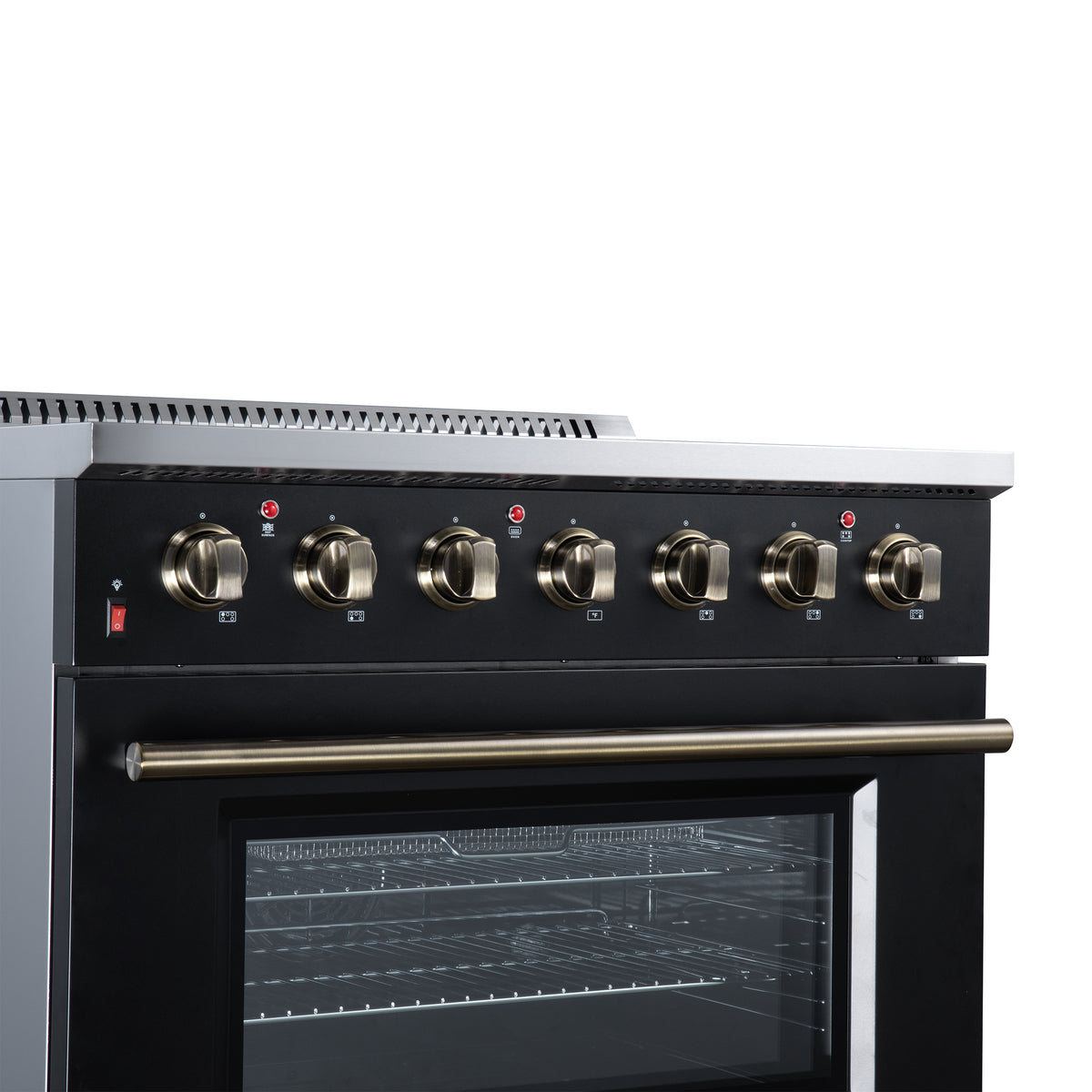 Forno Galiano 36 in. 5.36 cu. ft. Black Electric Range with Antique Brass Accents | FFSEL6083-36BLK