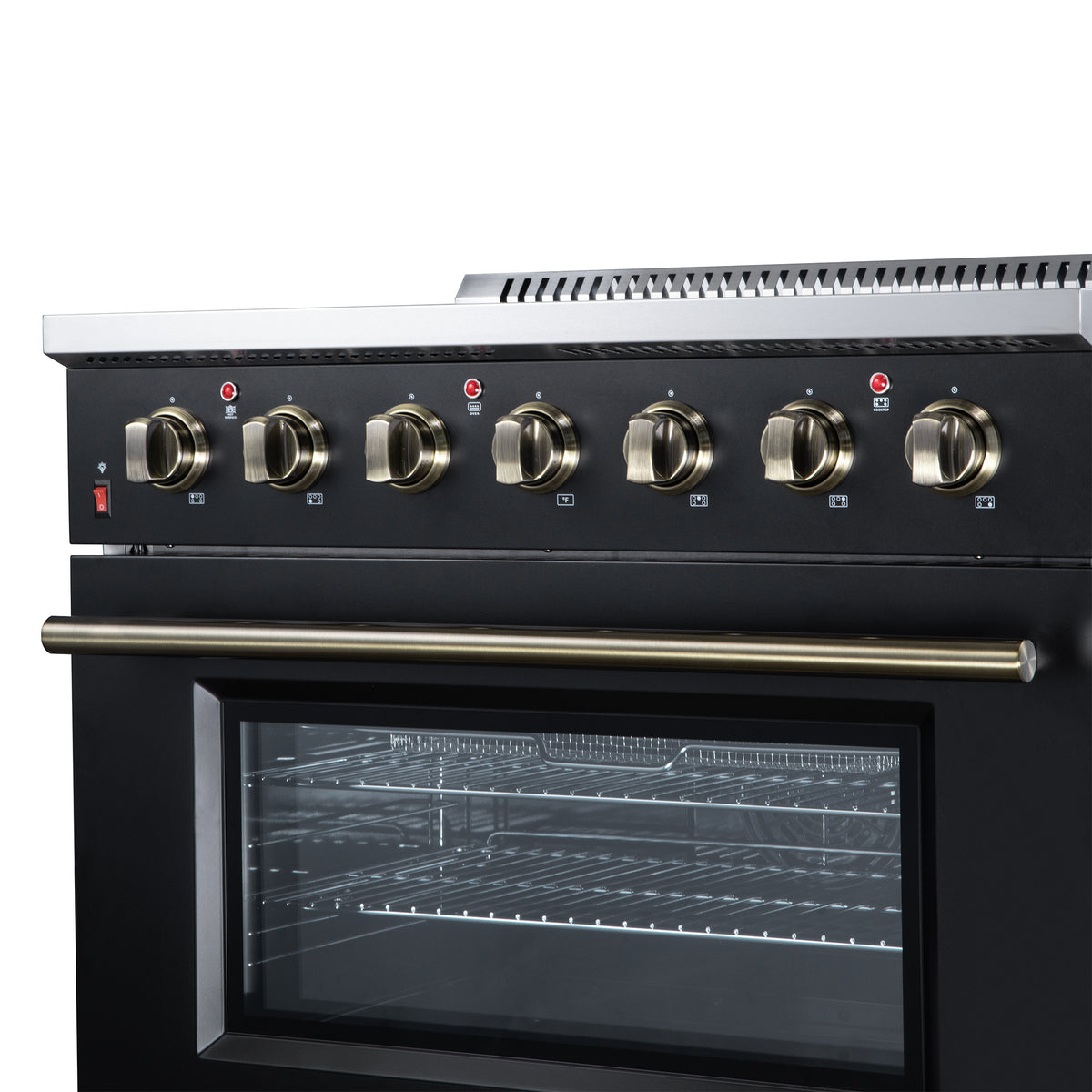 Forno Galiano 36 in. 5.36 cu. ft. Black Electric Range with Antique Brass Accents | FFSEL6083-36BLK