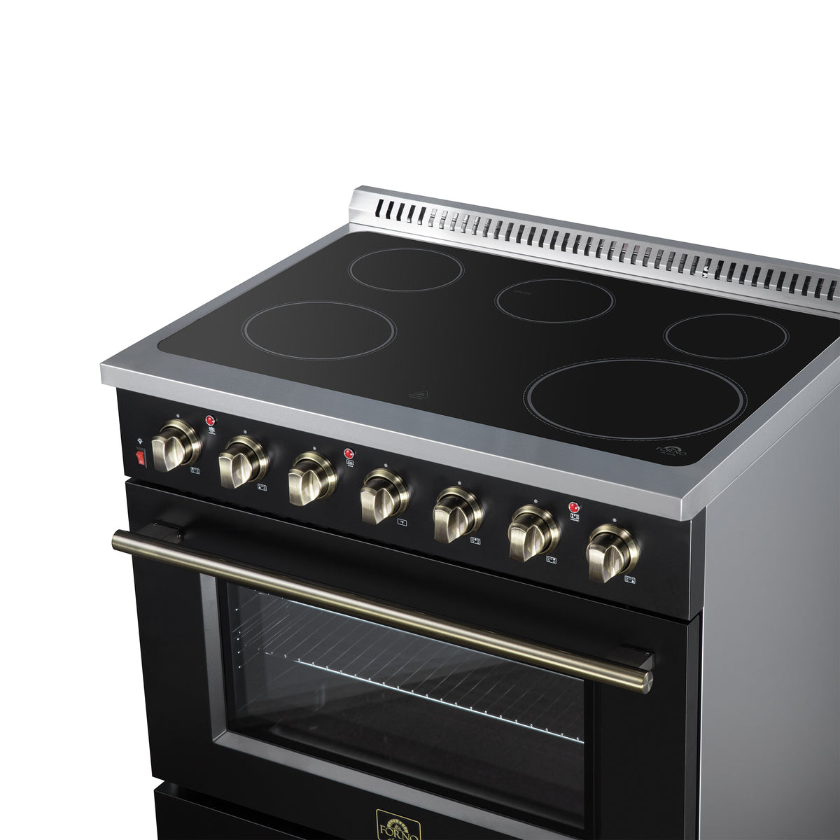 Forno Galiano 36 in. 5.36 cu. ft. Black Electric Range with Antique Brass Accents | FFSEL6083-36BLK