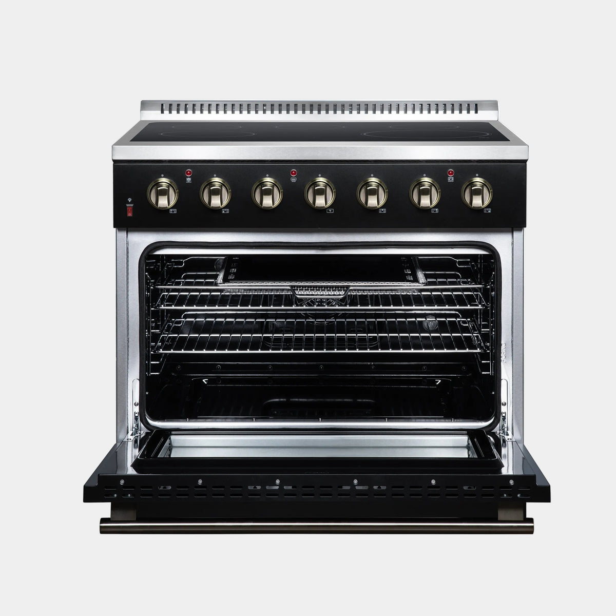 Forno Galiano 36 in. 5.36 cu. ft. Black Electric Range with Antique Brass Accents | FFSEL6083-36BLK