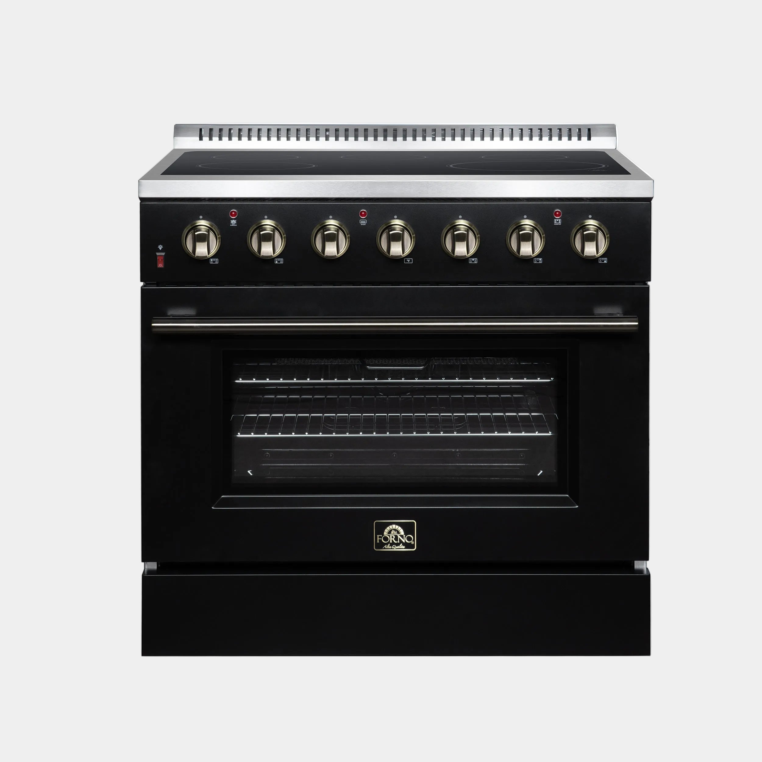 Forno Galiano 36 in. 5.36 cu. ft. Black Electric Range with Antique Brass Accents | FFSEL6083-36BLK