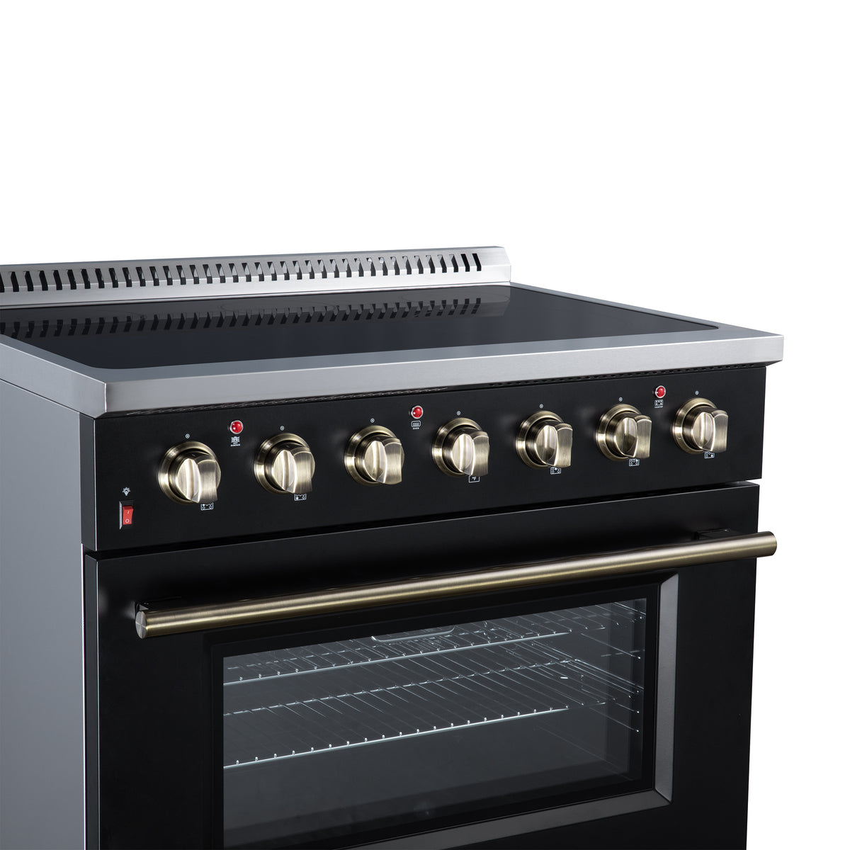 Forno Galiano 36 in. 5.36 cu. ft. Black Electric Range with Antique Brass Accents | FFSEL6083-36BLK
