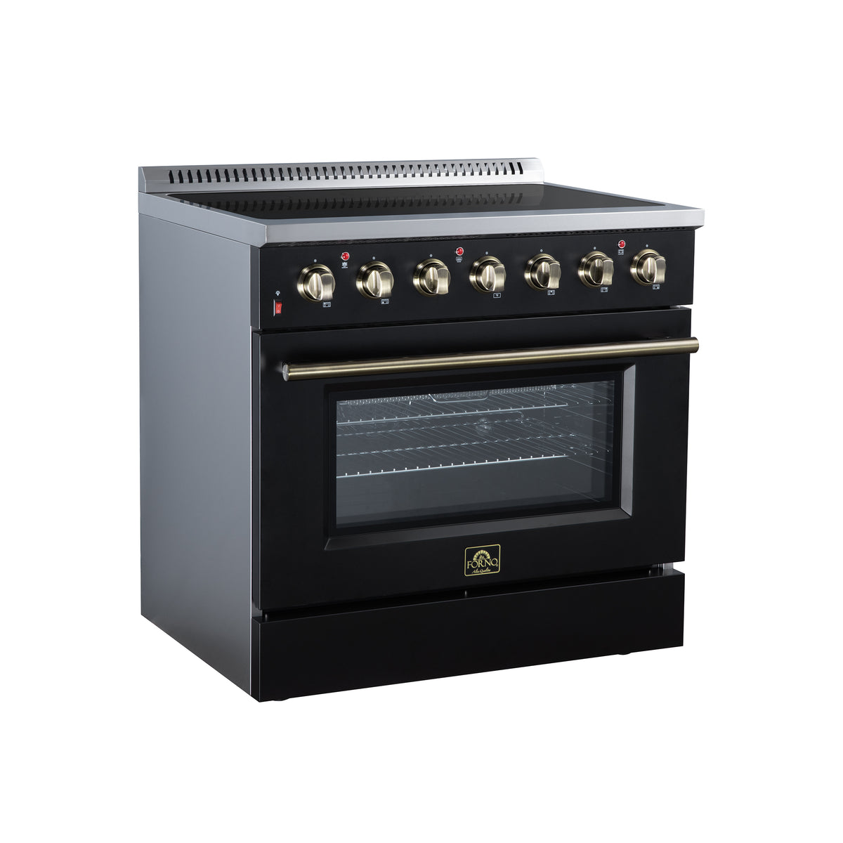 Forno Galiano 36 in. 5.36 cu. ft. Black Electric Range with Antique Brass Accents | FFSEL6083-36BLK
