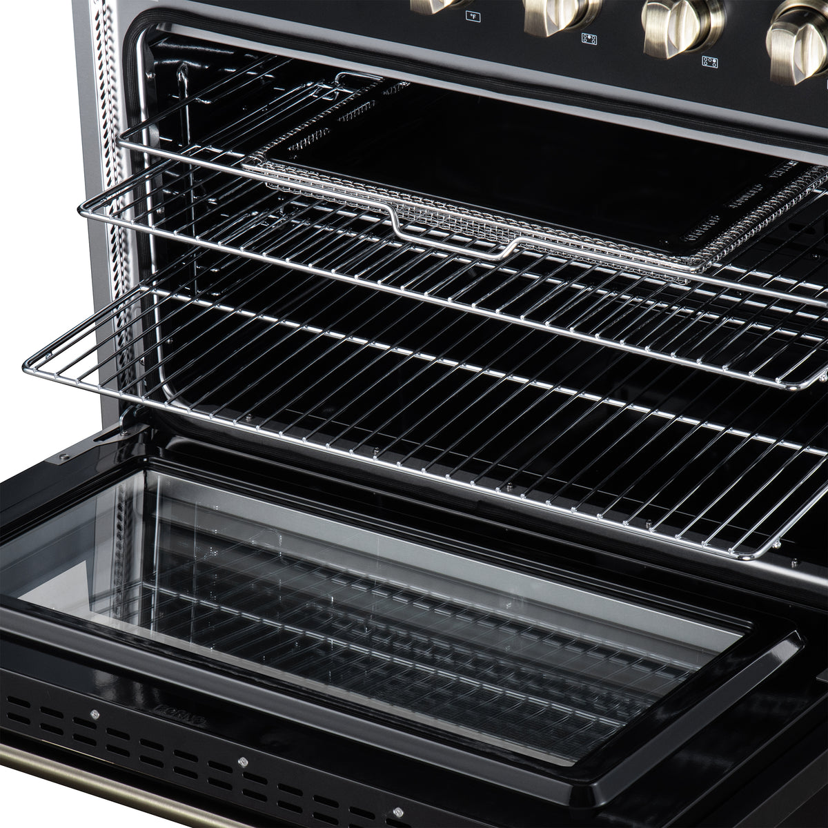 Forno Galiano 36 in. 5.36 cu. ft. Black Electric Range with Antique Brass Accents | FFSEL6083-36BLK