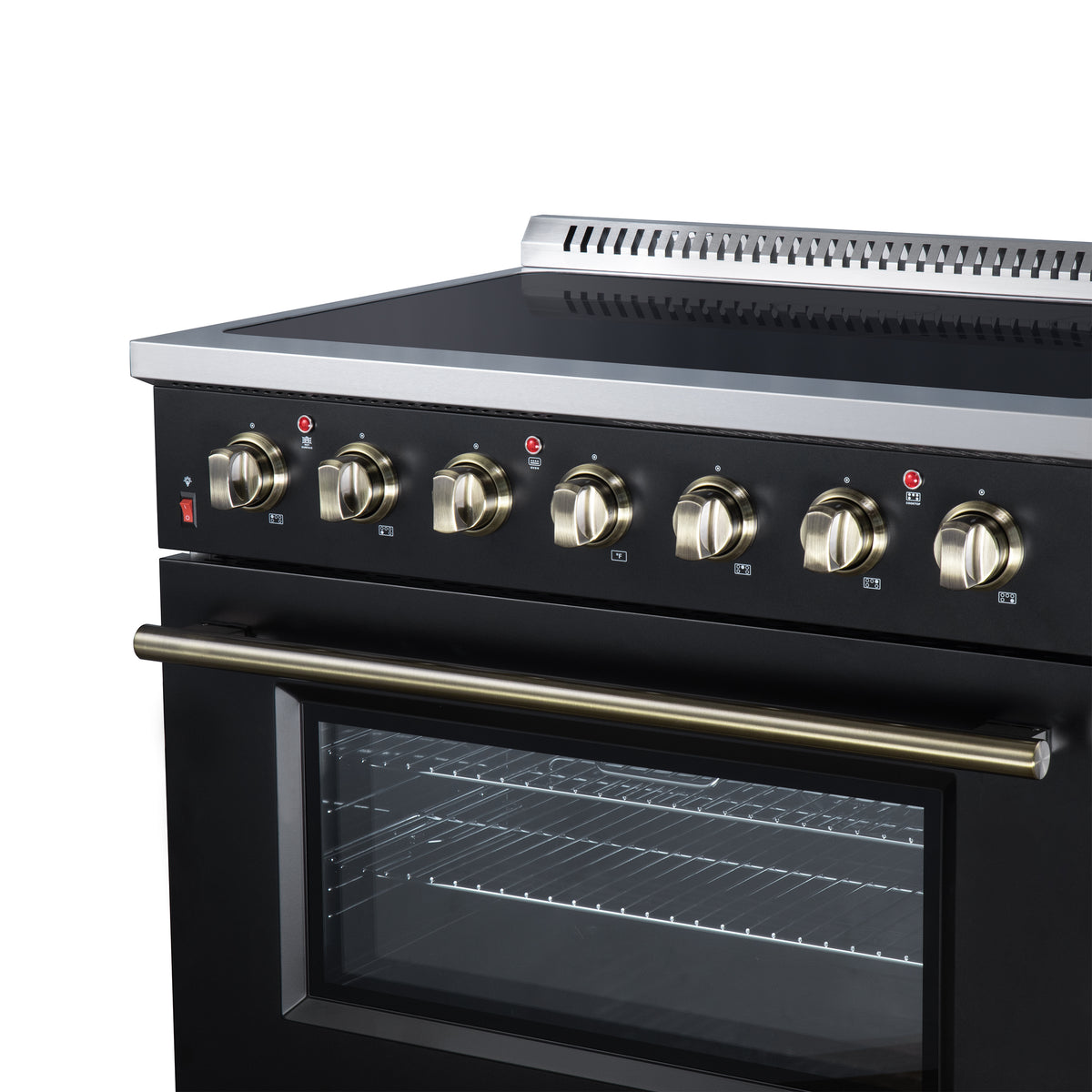 Forno Galiano 36 in. 5.36 cu. ft. Black Electric Range with Antique Brass Accents | FFSEL6083-36BLK