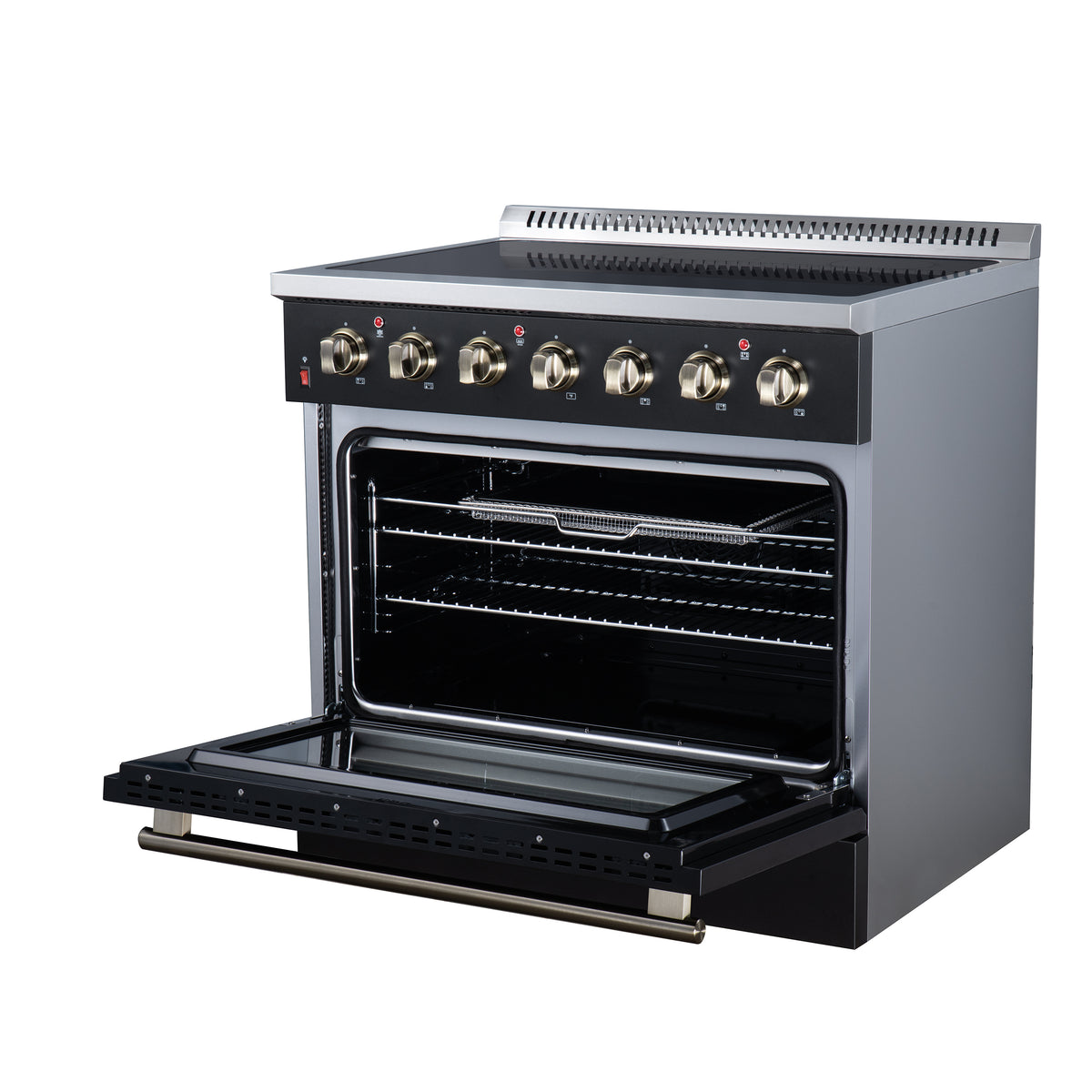 Forno Galiano 36 in. 5.36 cu. ft. Black Electric Range with Antique Brass Accents | FFSEL6083-36BLK