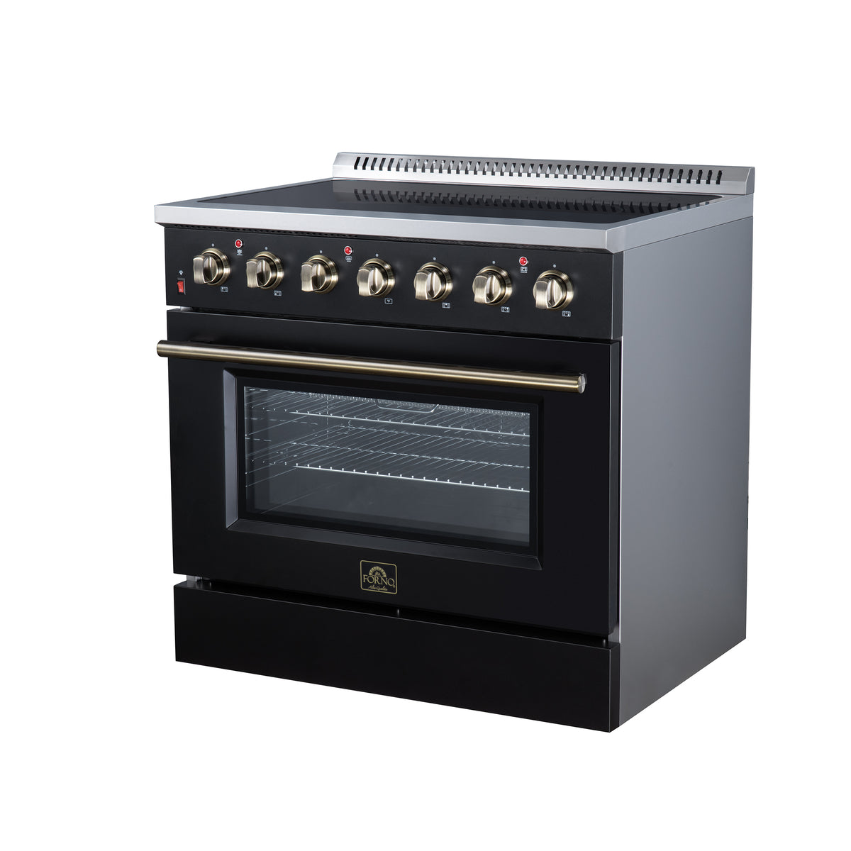Forno Galiano 36 in. 5.36 cu. ft. Black Electric Range with Antique Brass Accents | FFSEL6083-36BLK