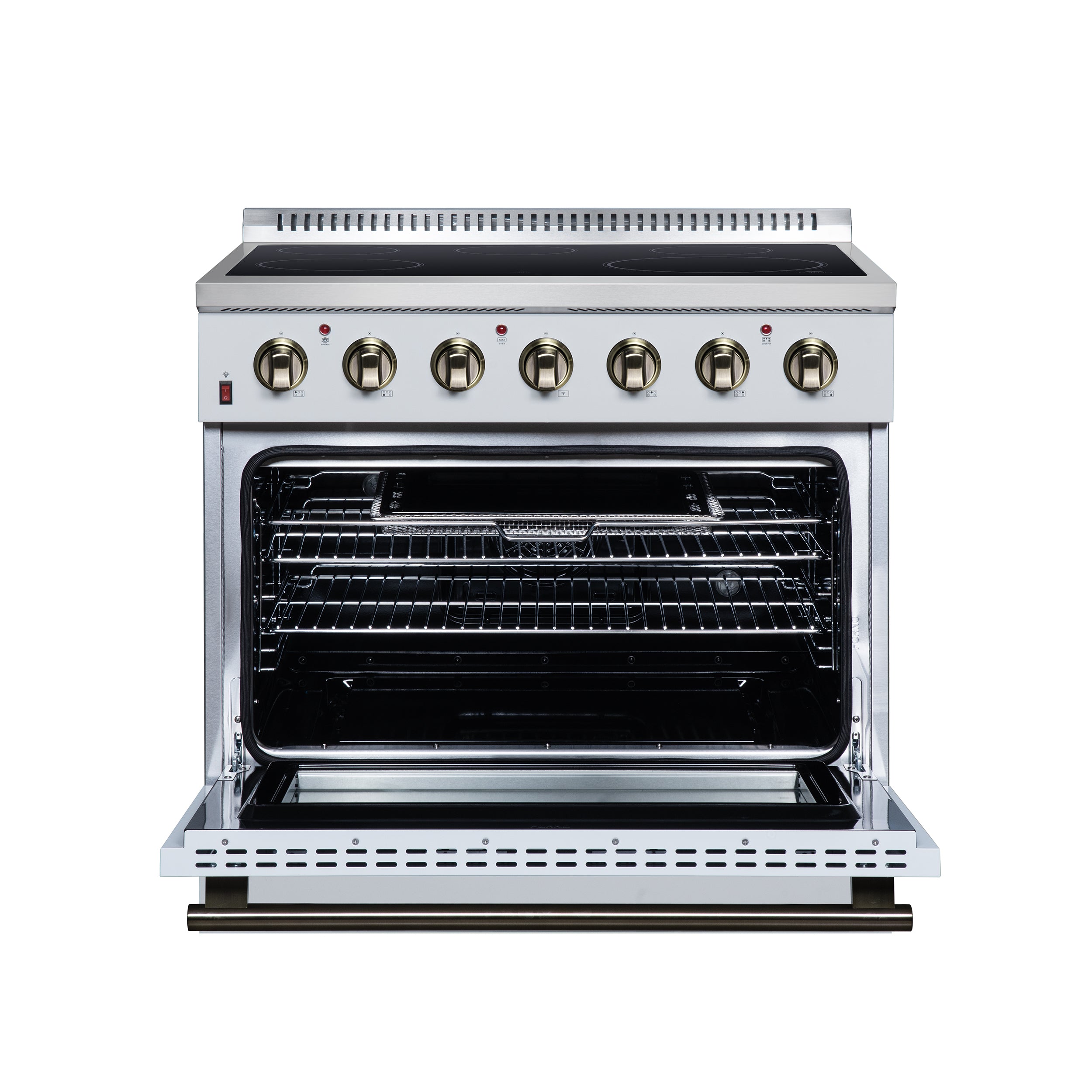Galiano 36 Inch Freestanding Electric range, 5 radiant burners, 5.36 cf. True Convection oven, Air fryer kit, White