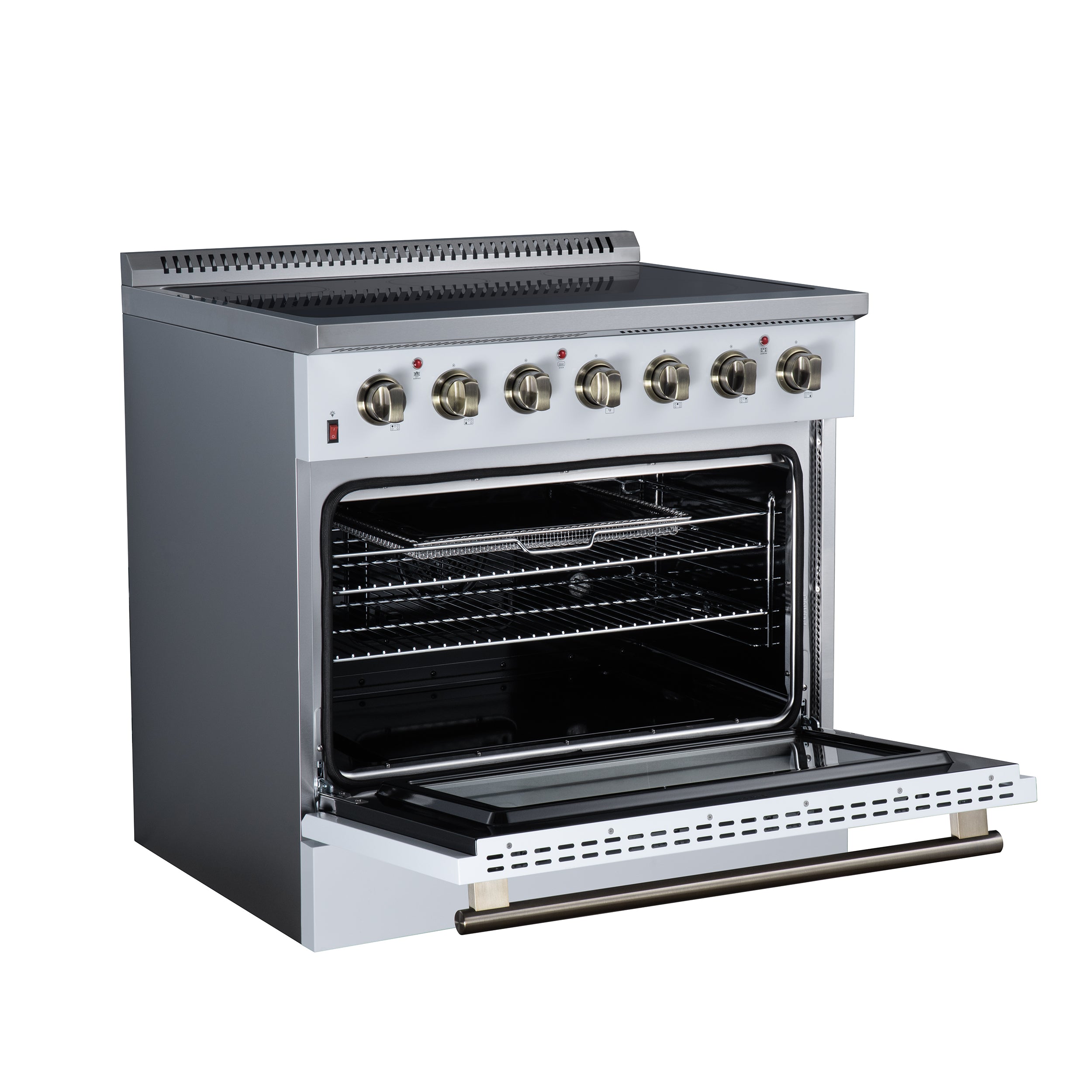 Galiano 36 Inch Freestanding Electric range, 5 radiant burners, 5.36 cf. True Convection oven, Air fryer kit, White