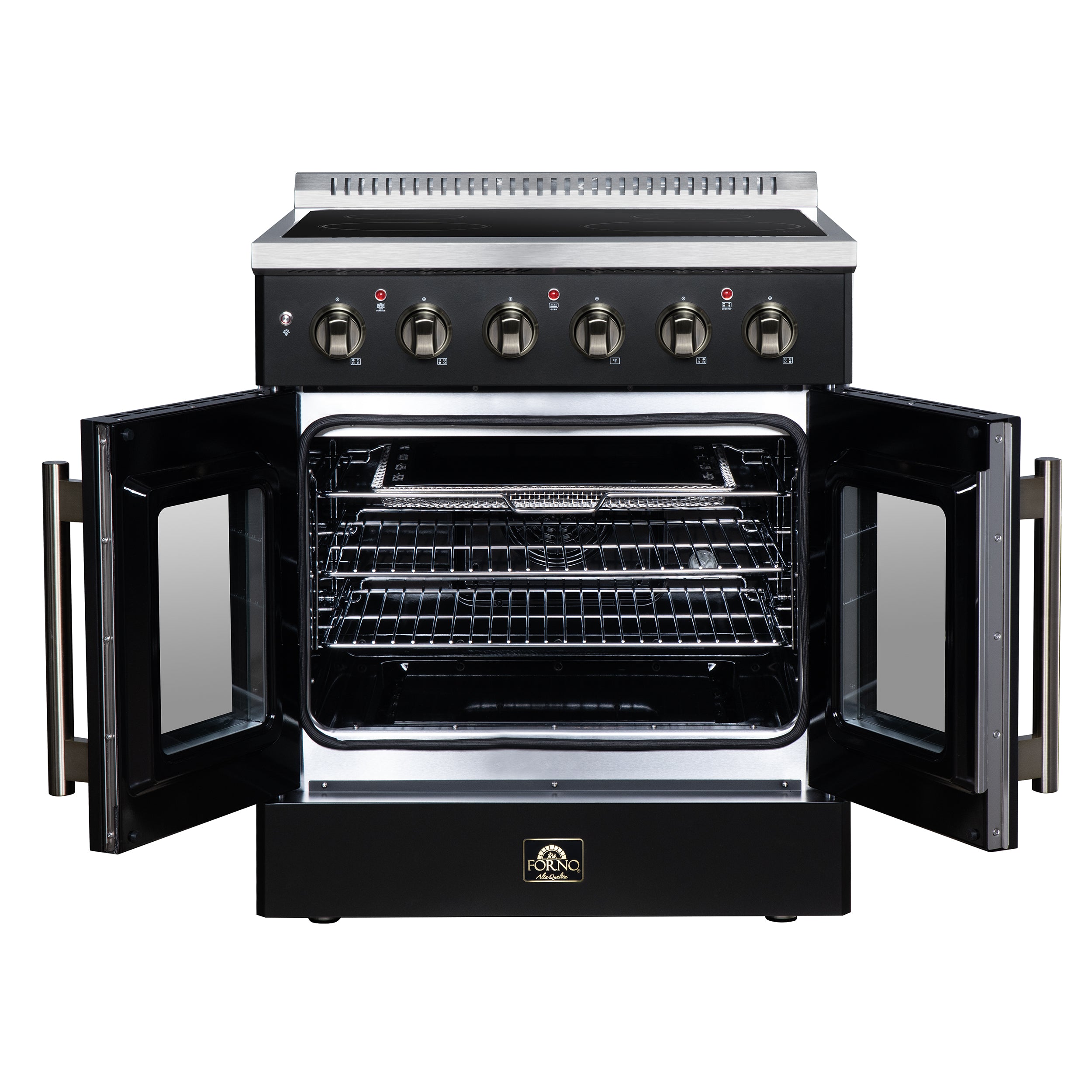 Galiano 30 Inch French Door Electric range, 4 radiant burners, 4.32 cf. True Convection oven, Air fryer kit, Black