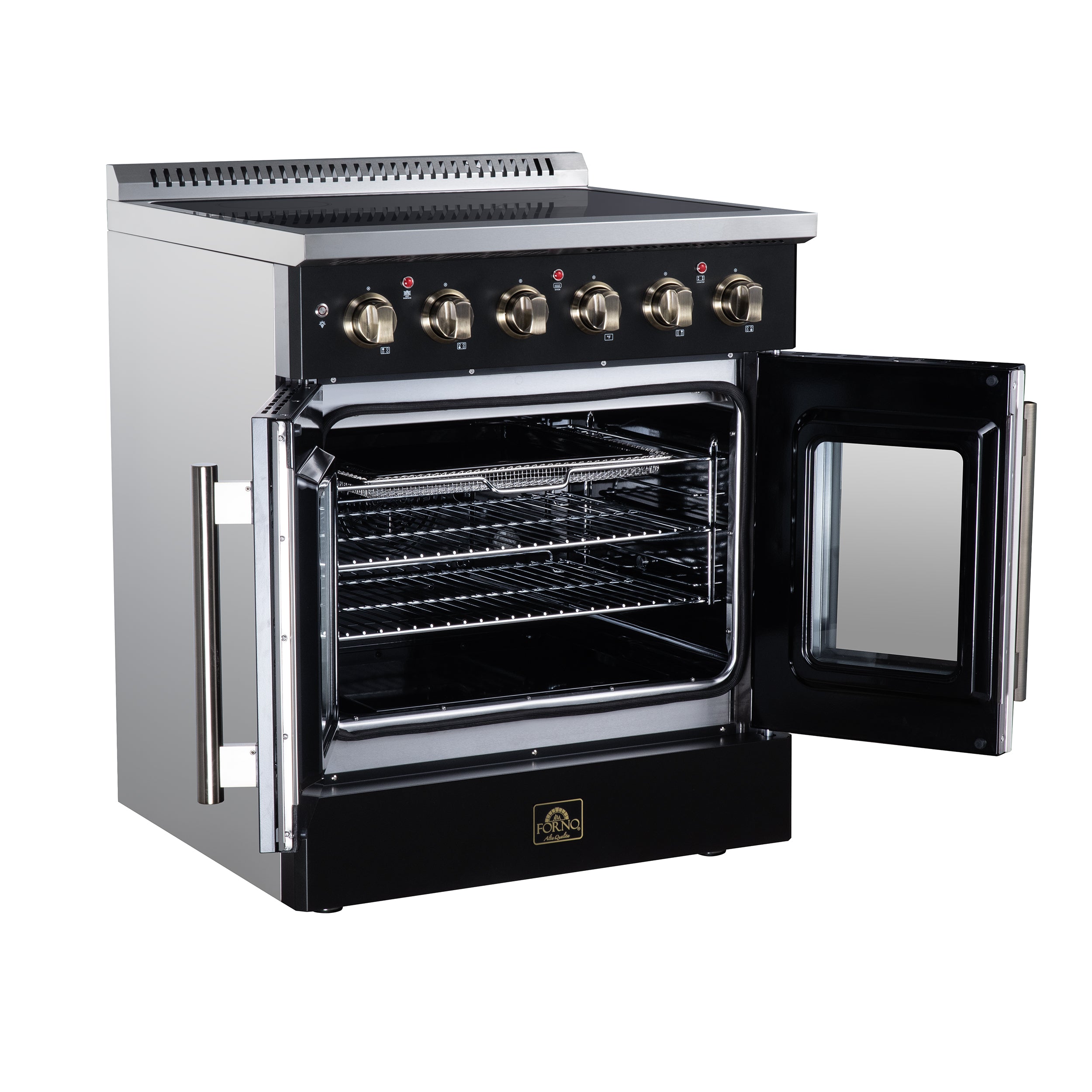 Galiano 30 Inch French Door Electric range, 4 radiant burners, 4.32 cf. True Convection oven, Air fryer kit, Black