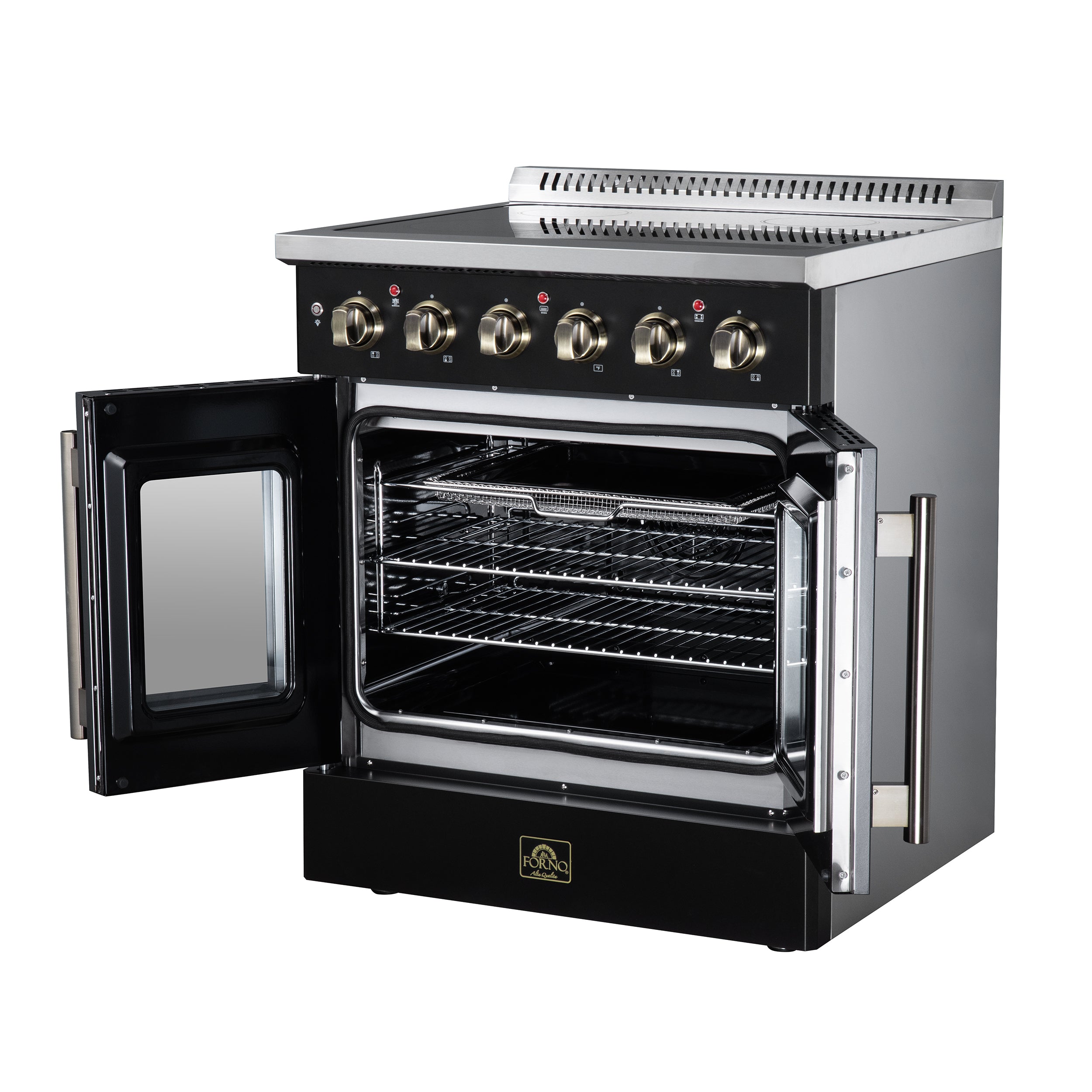 Galiano 30 Inch French Door Electric range, 4 radiant burners, 4.32 cf. True Convection oven, Air fryer kit, Black