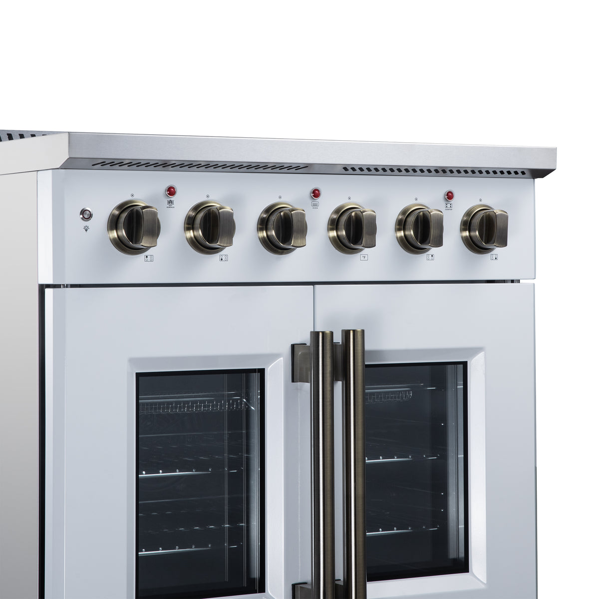 Forno Galiano 30 in. 4.32 cu. ft. White French Door Electric Range with Air Fry and Antique Brass Accents | FFSEL6917-30WHT