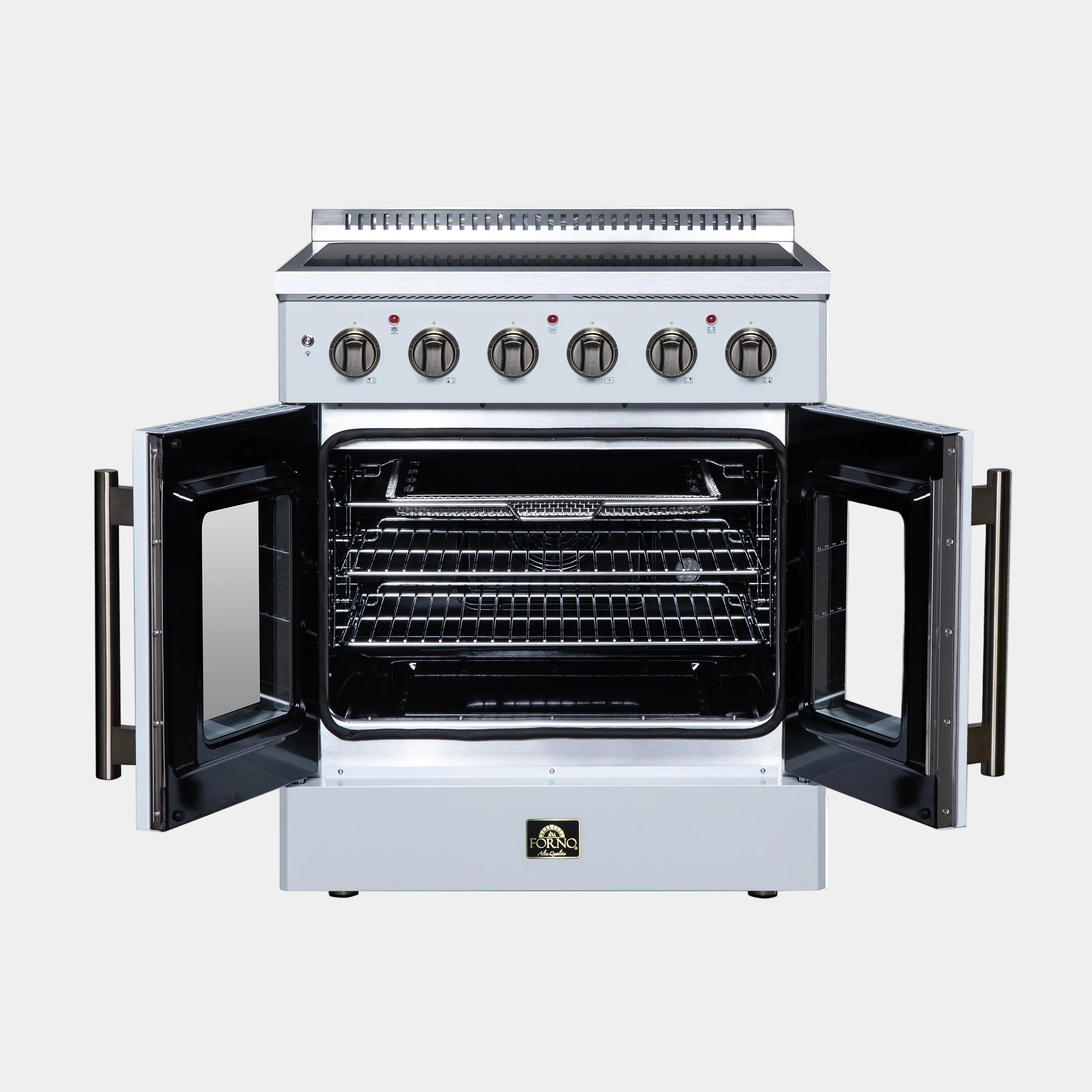 Forno Galiano 30 in. 4.32 cu. ft. White French Door Electric Range with Air Fry and Antique Brass Accents | FFSEL6917-30WHT