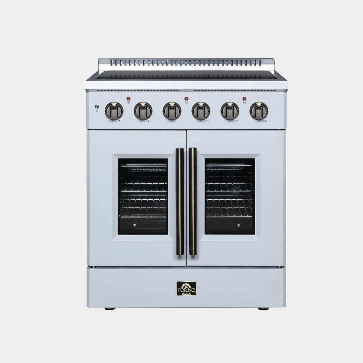 Forno Galiano 30 in. 4.32 cu. ft. White French Door Electric Range with Air Fry and Antique Brass Accents | FFSEL6917-30WHT