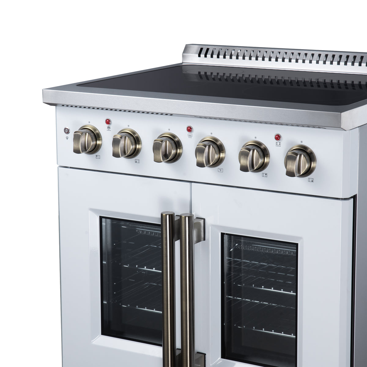 Forno Galiano 30 in. 4.32 cu. ft. White French Door Electric Range with Air Fry and Antique Brass Accents | FFSEL6917-30WHT