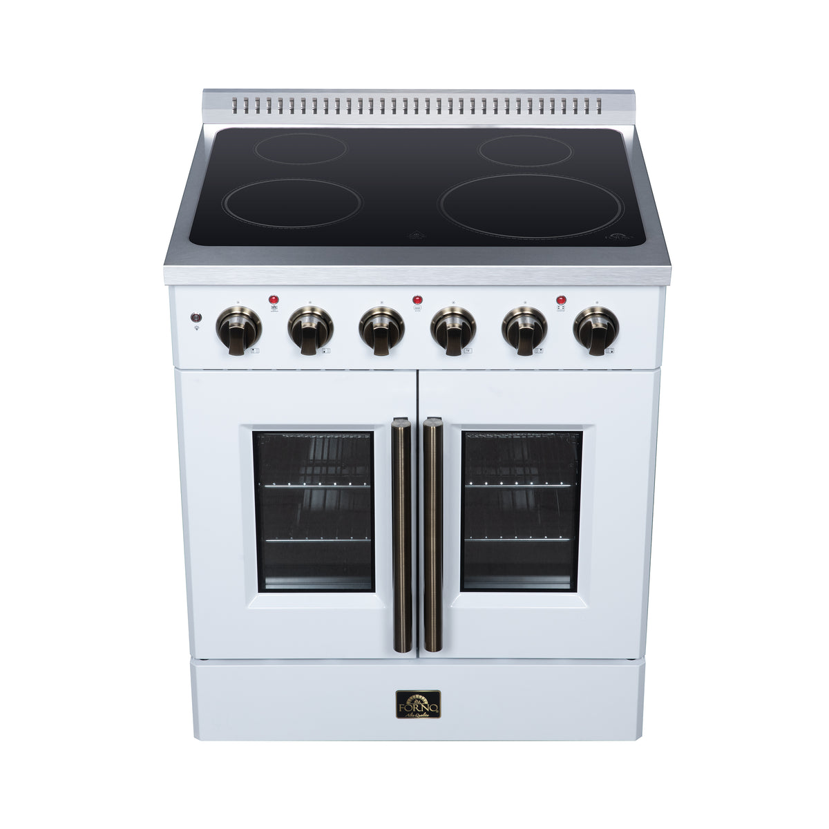 Forno Galiano 30 in. 4.32 cu. ft. White French Door Electric Range with Air Fry and Antique Brass Accents | FFSEL6917-30WHT