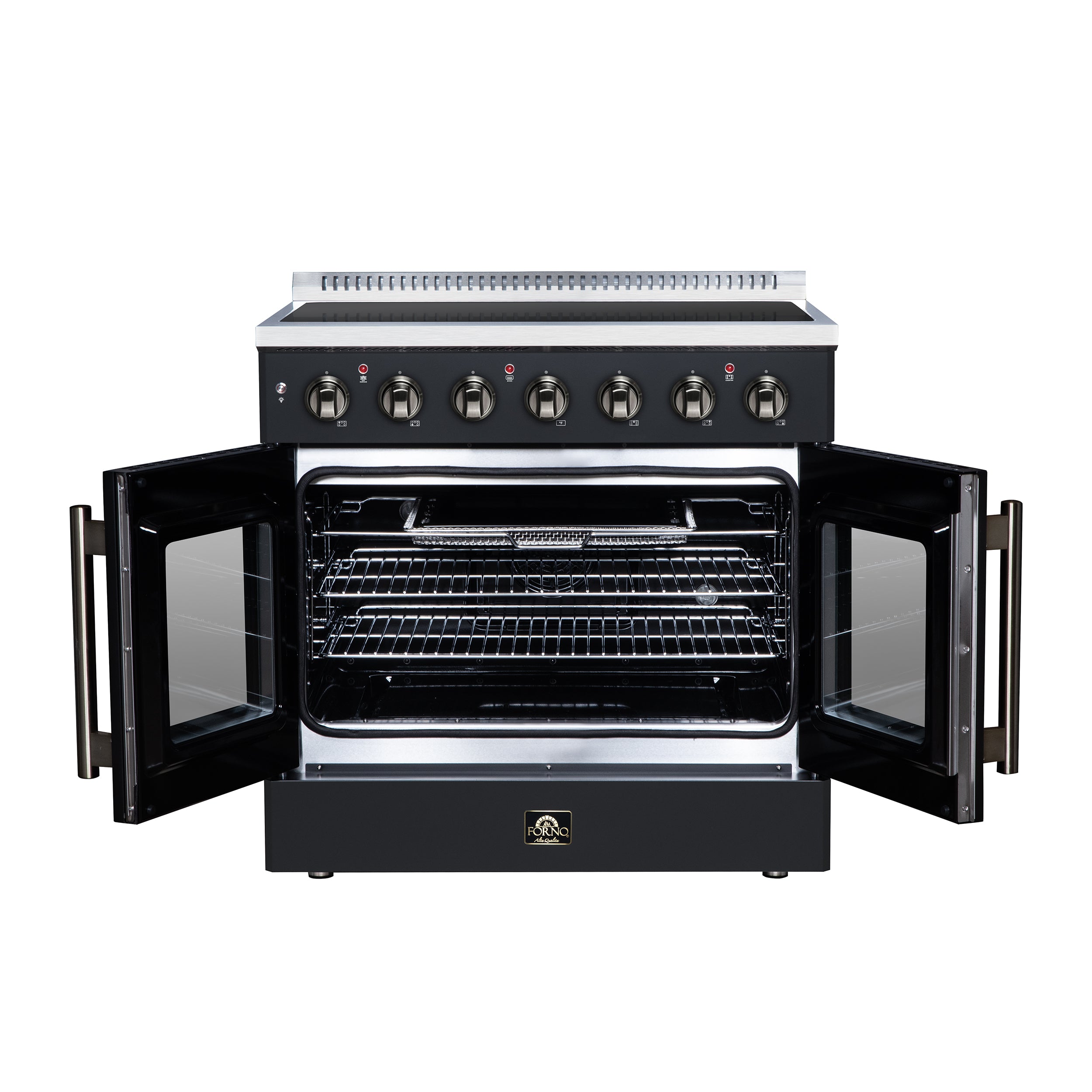 Galiano 36 Inch French Door Electric range, 5 radiant burners, 5.36 cf. True Convection oven, Air fryer kit, Black