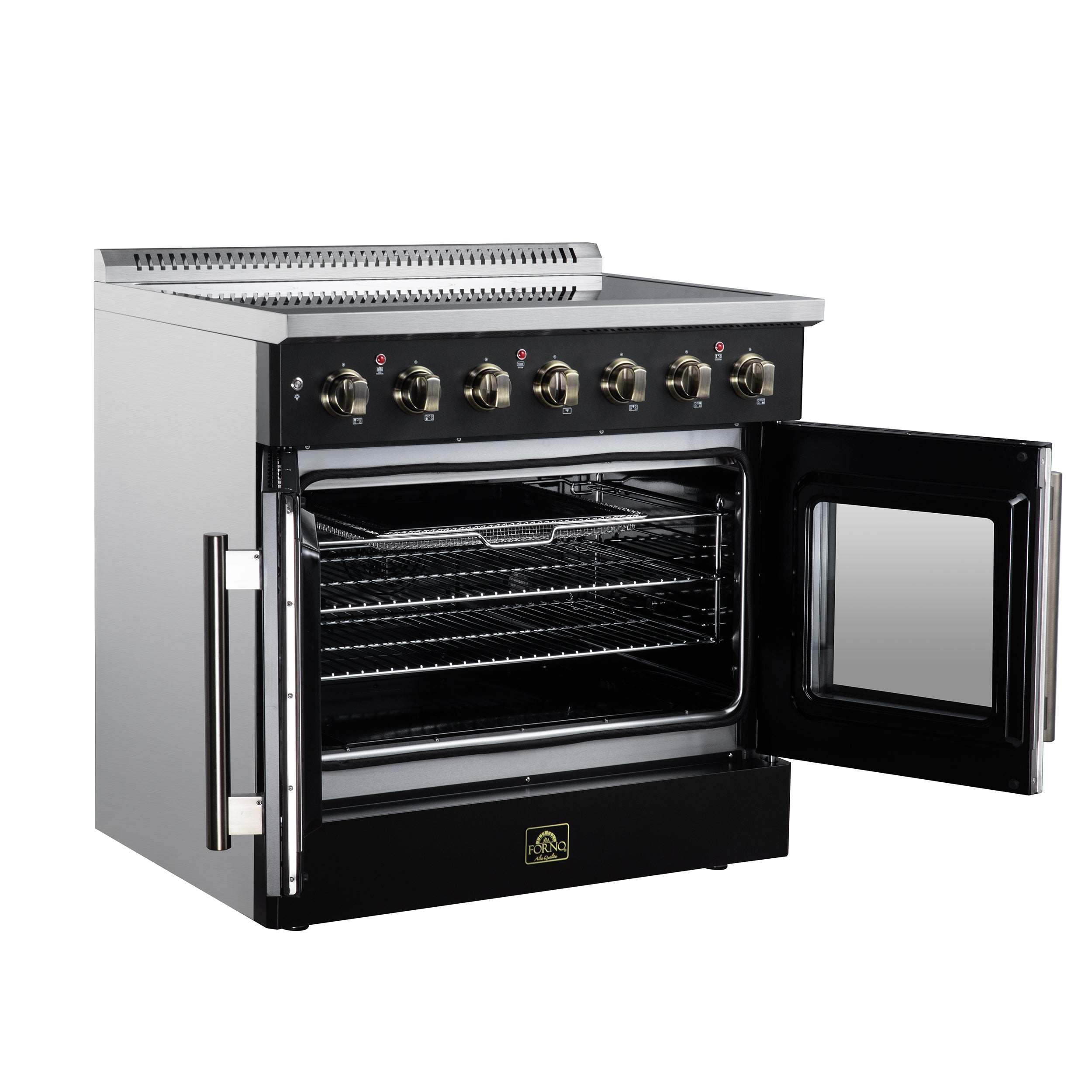 Galiano 36 Inch French Door Electric range, 5 radiant burners, 5.36 cf. True Convection oven, Air fryer kit, Black