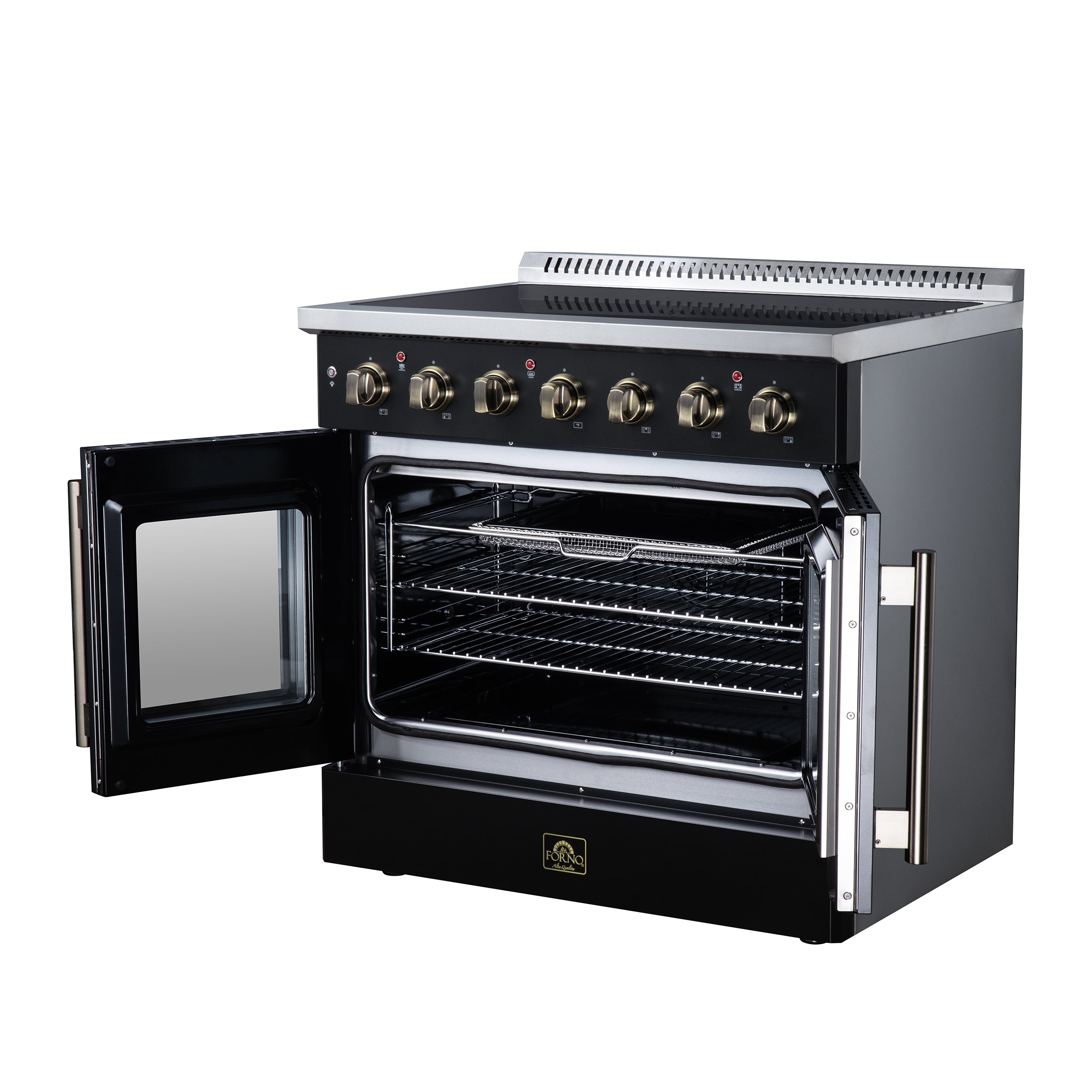 Galiano 36 Inch French Door Electric range, 5 radiant burners, 5.36 cf. True Convection oven, Air fryer kit, Black