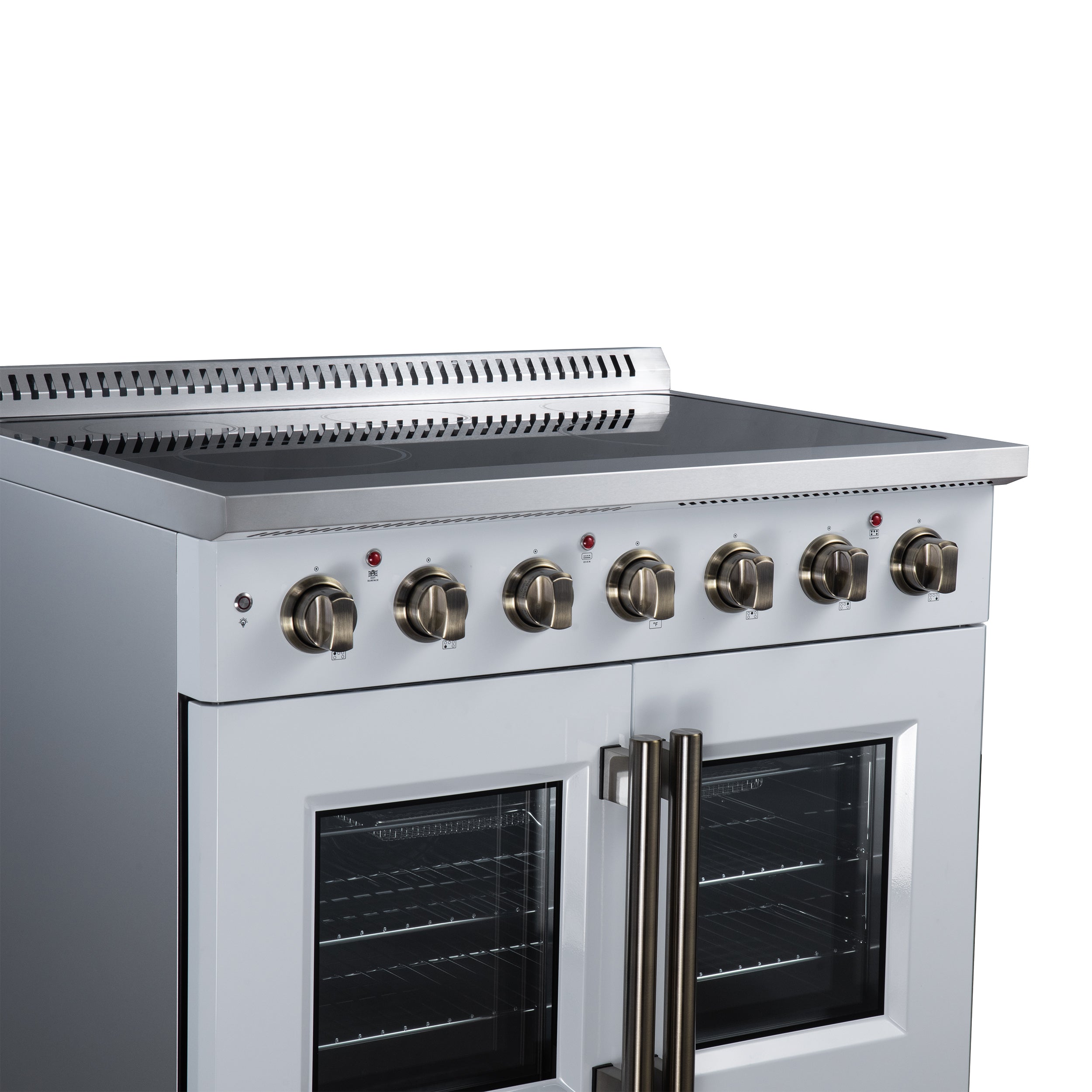 Galiano 36 Inch French Door Electric range, 5 radiant burners, 5.36 cf. True Convection oven, Air fryer kit, White