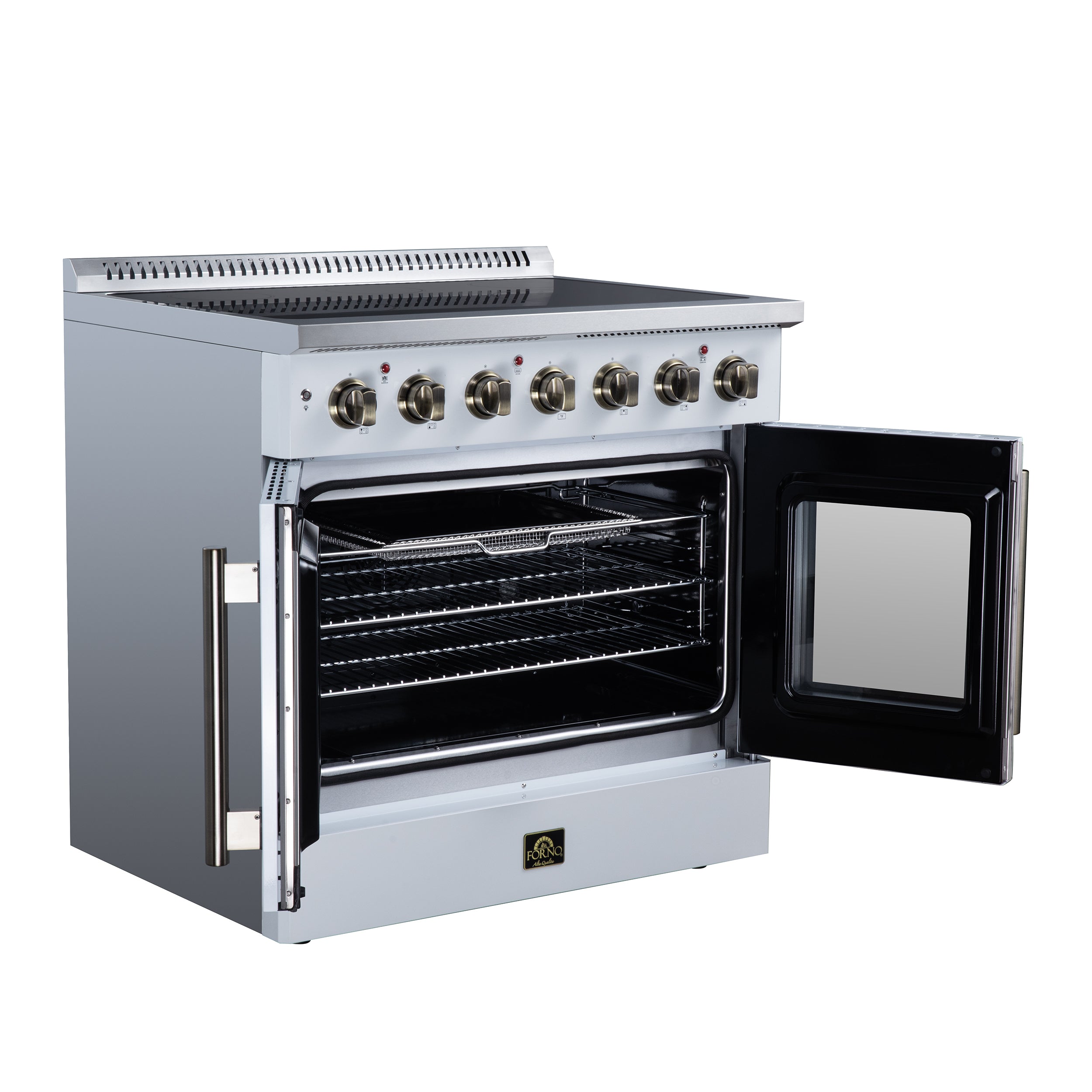 Galiano 36 Inch French Door Electric range, 5 radiant burners, 5.36 cf. True Convection oven, Air fryer kit, White