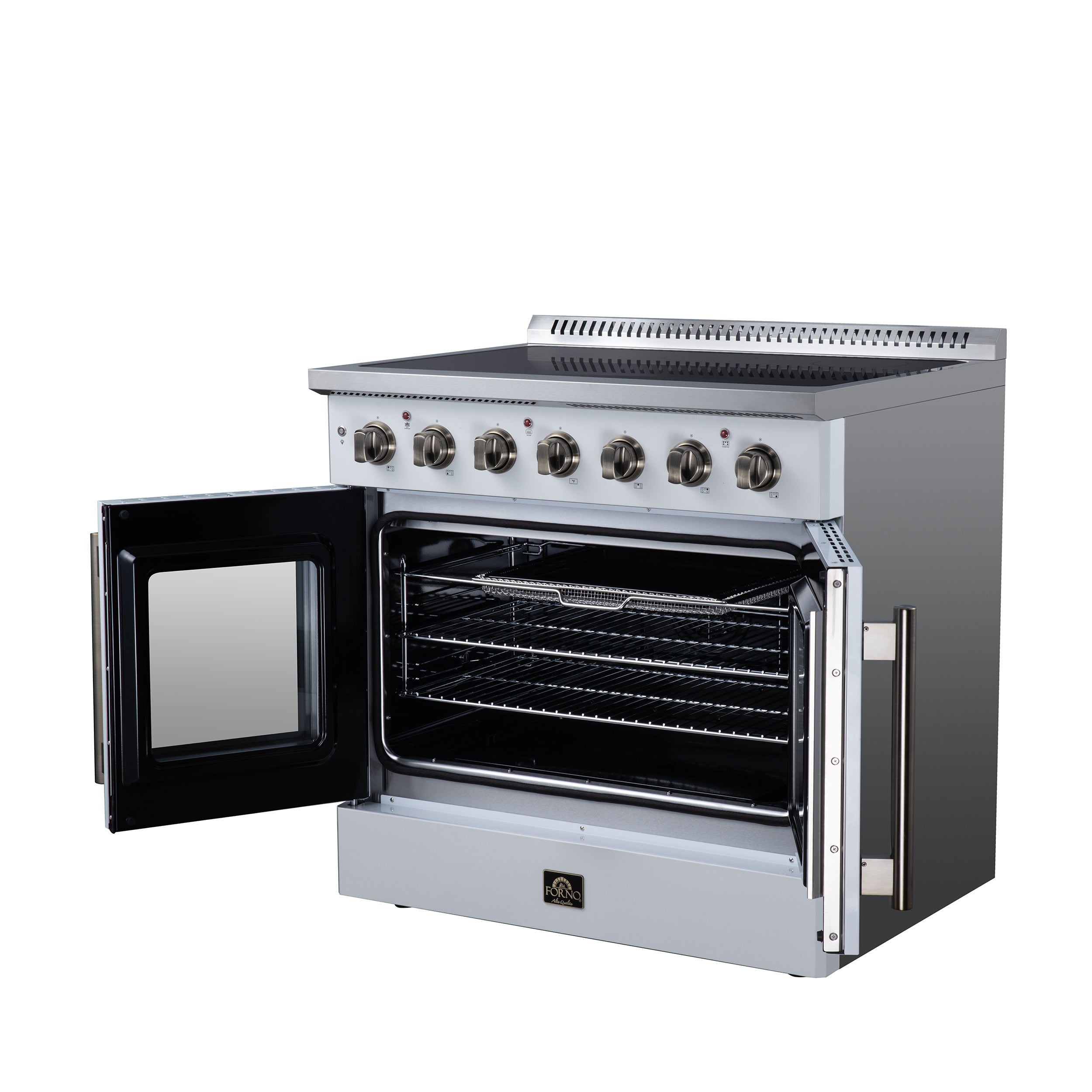 Galiano 36 Inch French Door Electric range, 5 radiant burners, 5.36 cf. True Convection oven, Air fryer kit, White