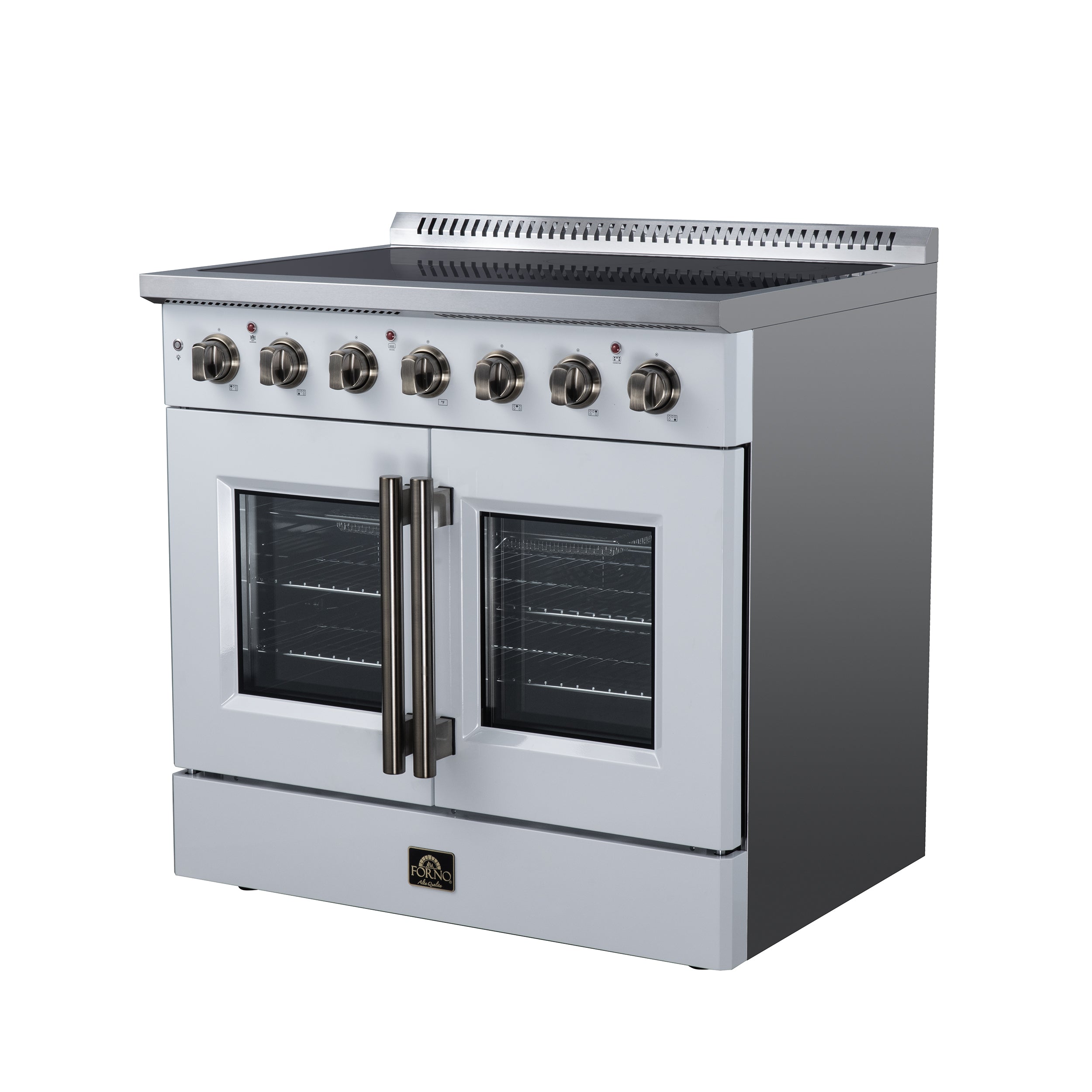 Galiano 36 Inch French Door Electric range, 5 radiant burners, 5.36 cf. True Convection oven, Air fryer kit, White