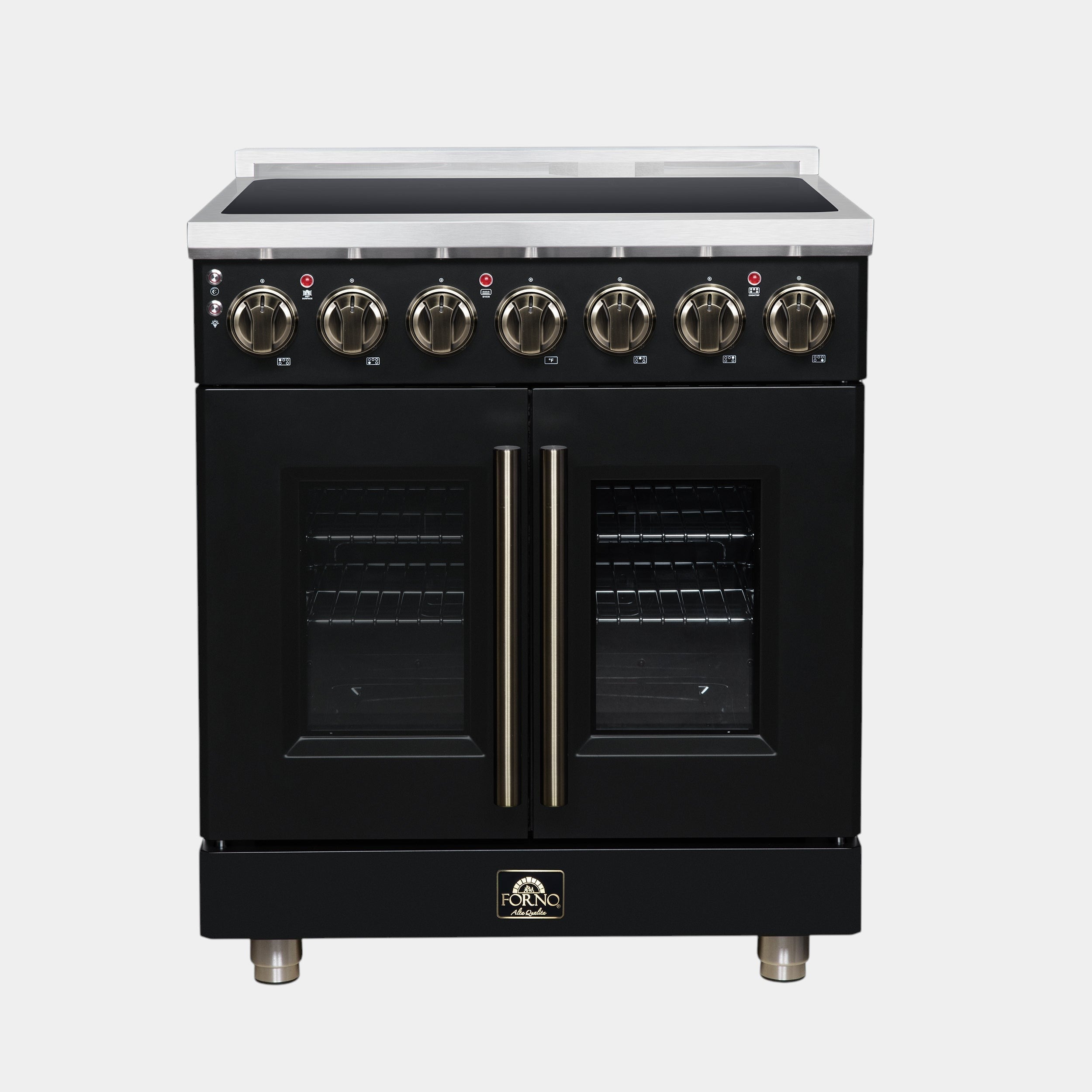 Massimo 30 Inch French Door Electric range, 5 radiant burners, 4.32 cf. True Convection oven, Air fryer kit, Black