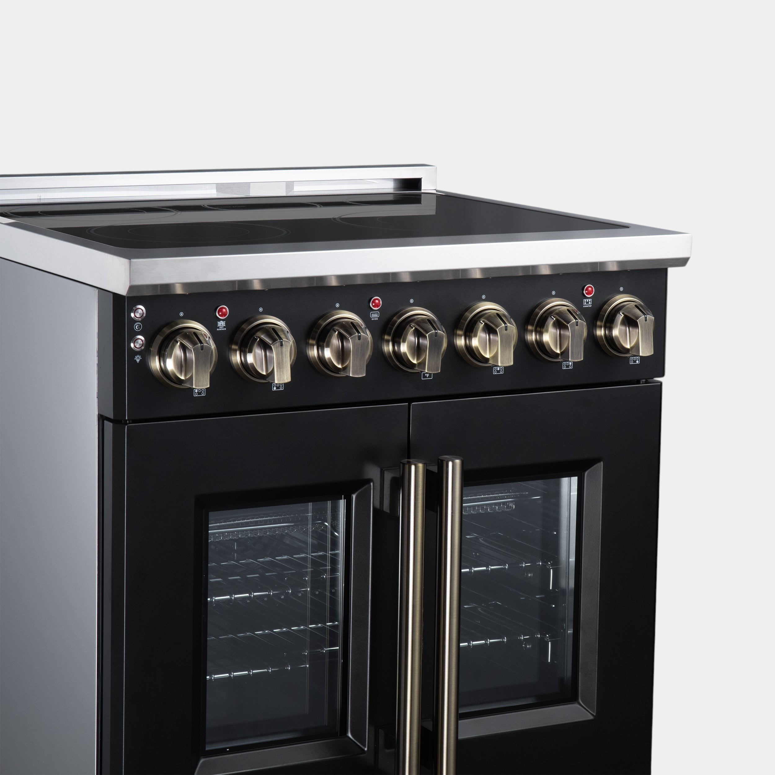 Massimo 30 Inch French Door Electric range, 5 radiant burners, 4.32 cf. True Convection oven, Air fryer kit, Black