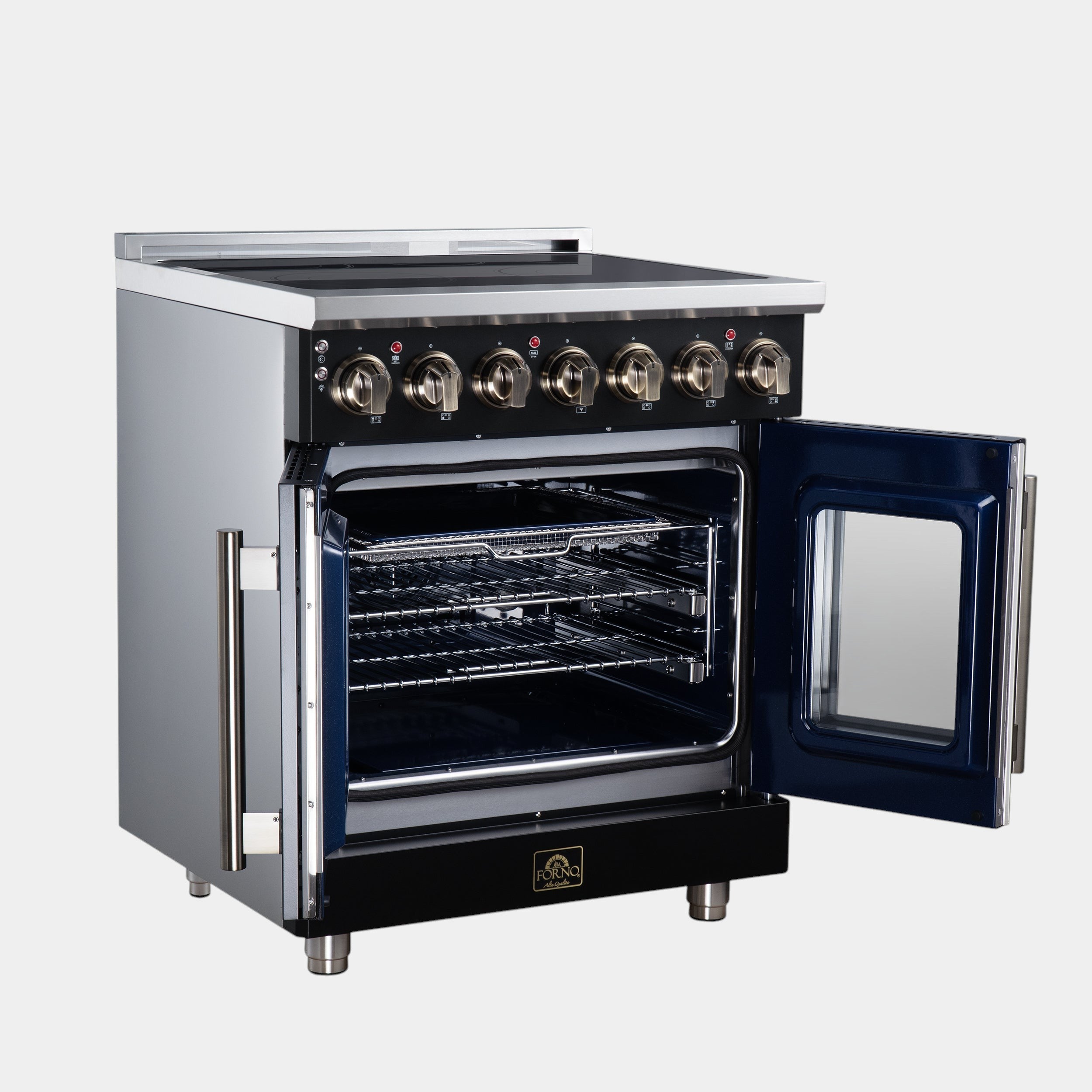 Massimo 30 Inch French Door Electric range, 5 radiant burners, 4.32 cf. True Convection oven, Air fryer kit, Black