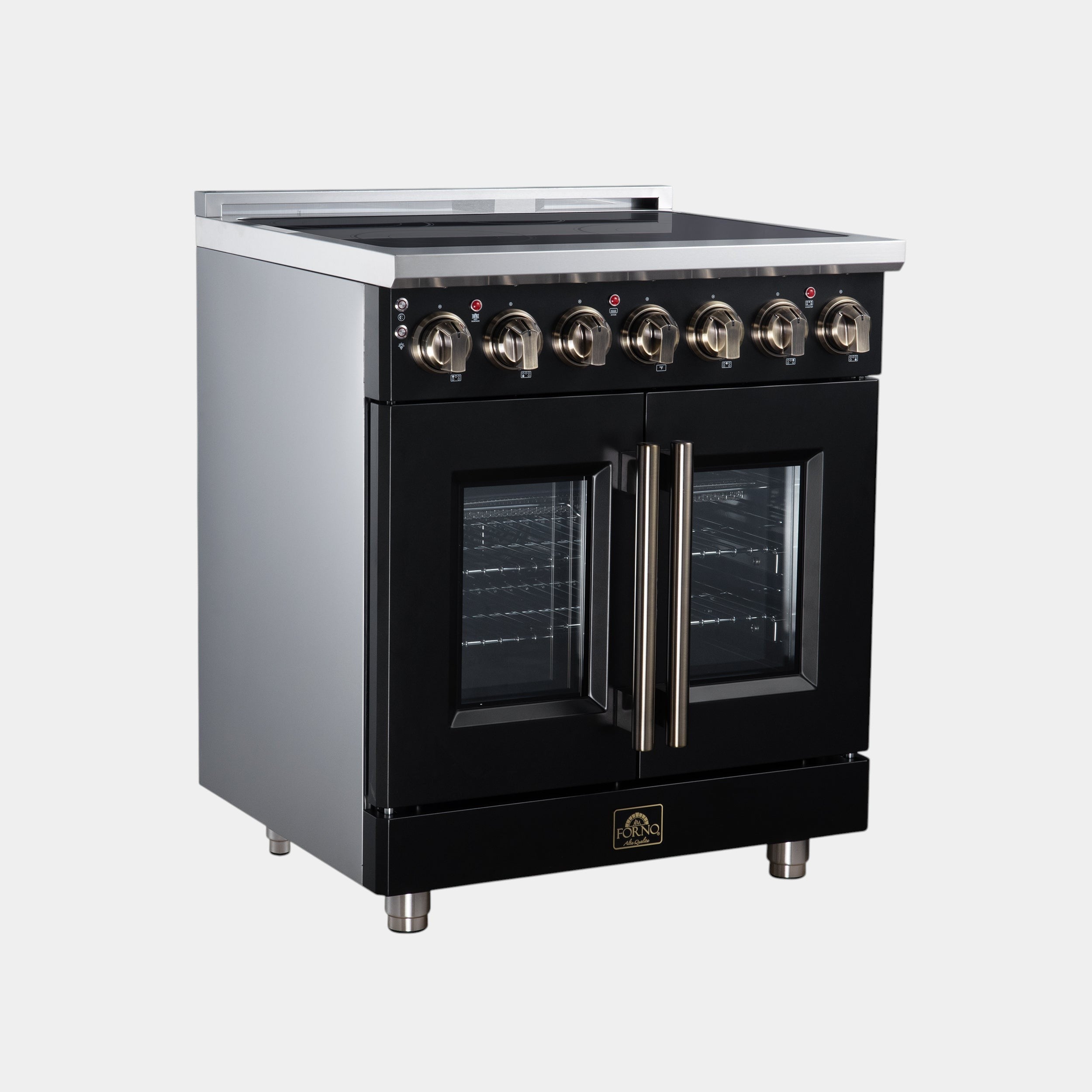 Massimo 30 Inch French Door Electric range, 5 radiant burners, 4.32 cf. True Convection oven, Air fryer kit, Black