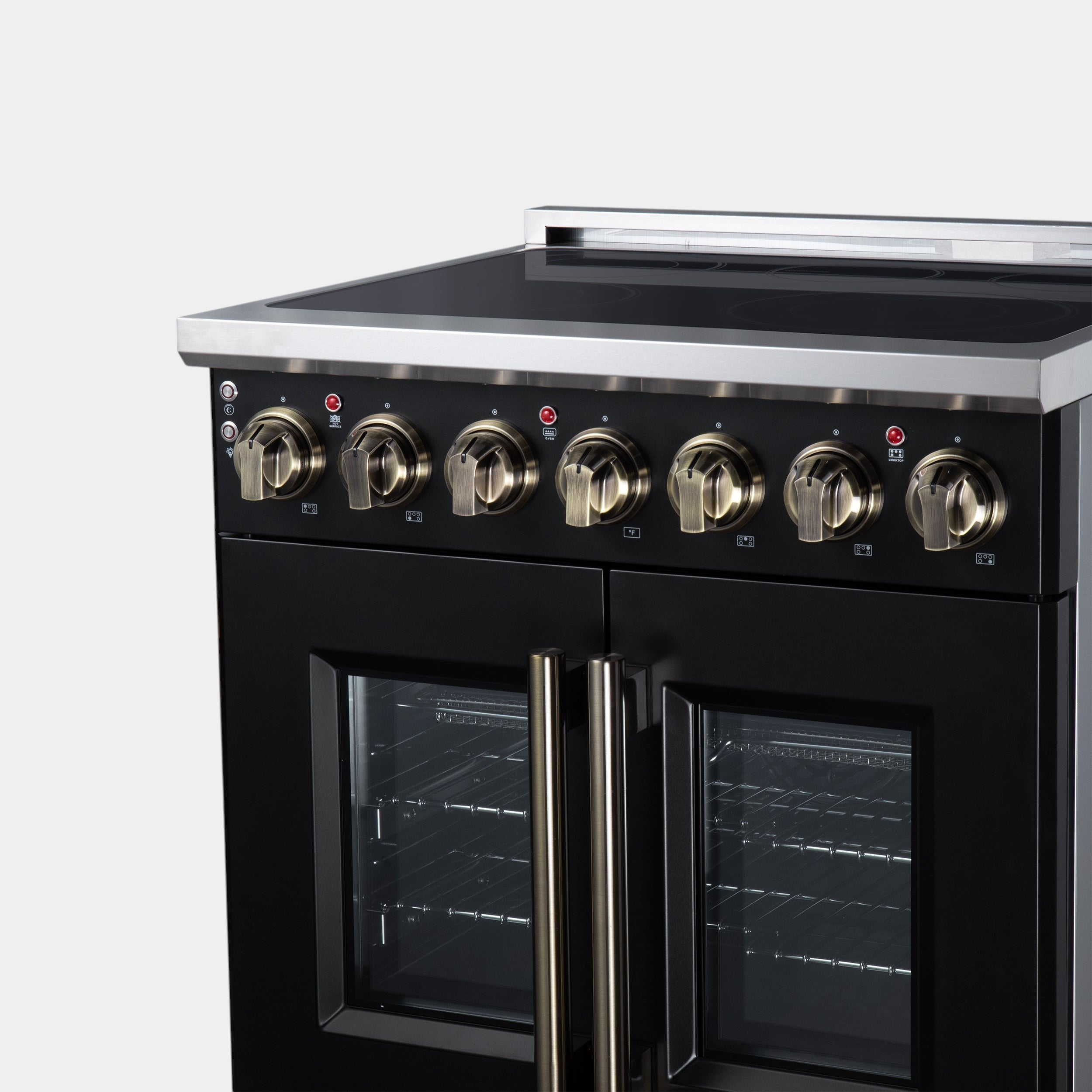 Massimo 30 Inch French Door Electric range, 5 radiant burners, 4.32 cf. True Convection oven, Air fryer kit, Black