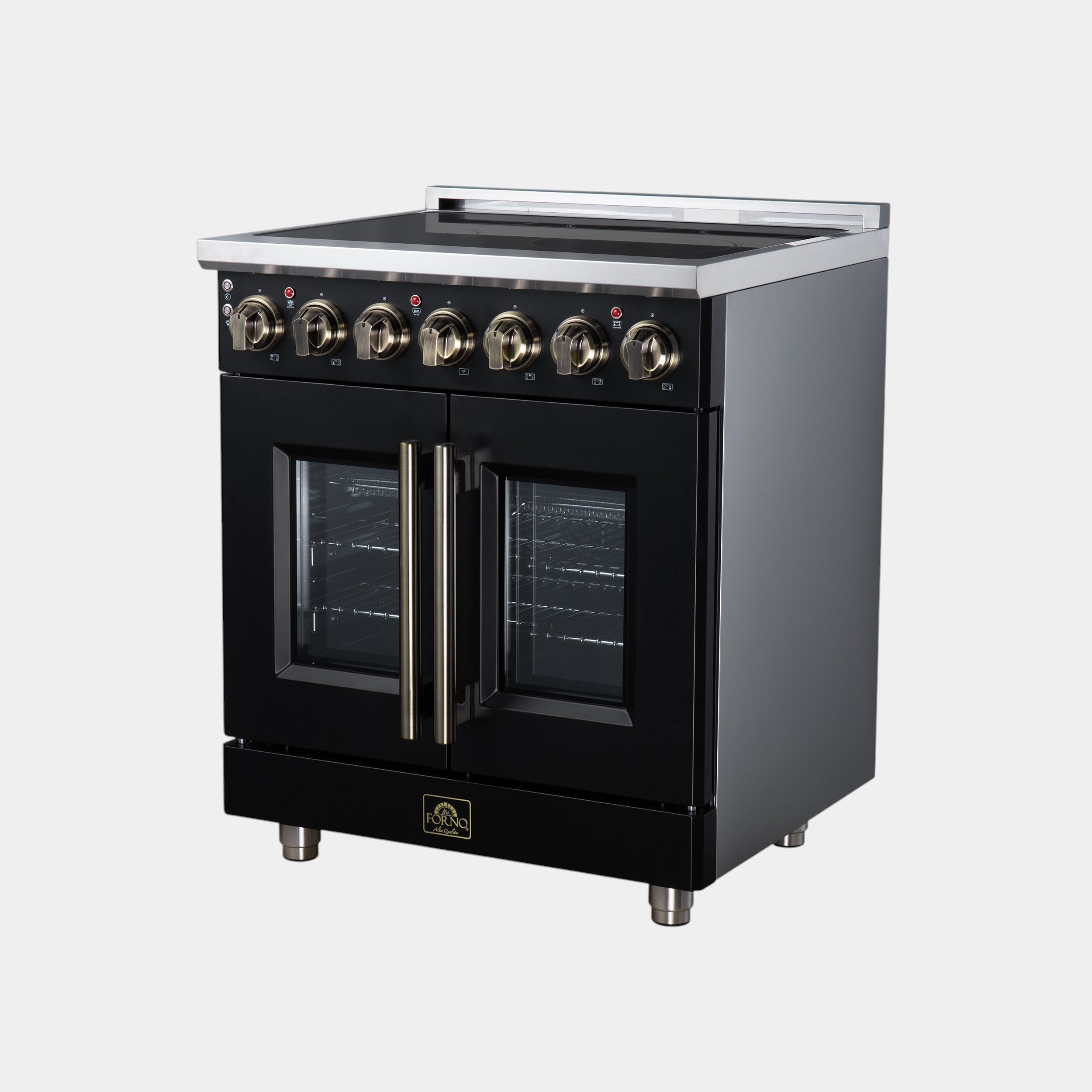 Massimo 30 Inch French Door Electric range, 5 radiant burners, 4.32 cf. True Convection oven, Air fryer kit, Black