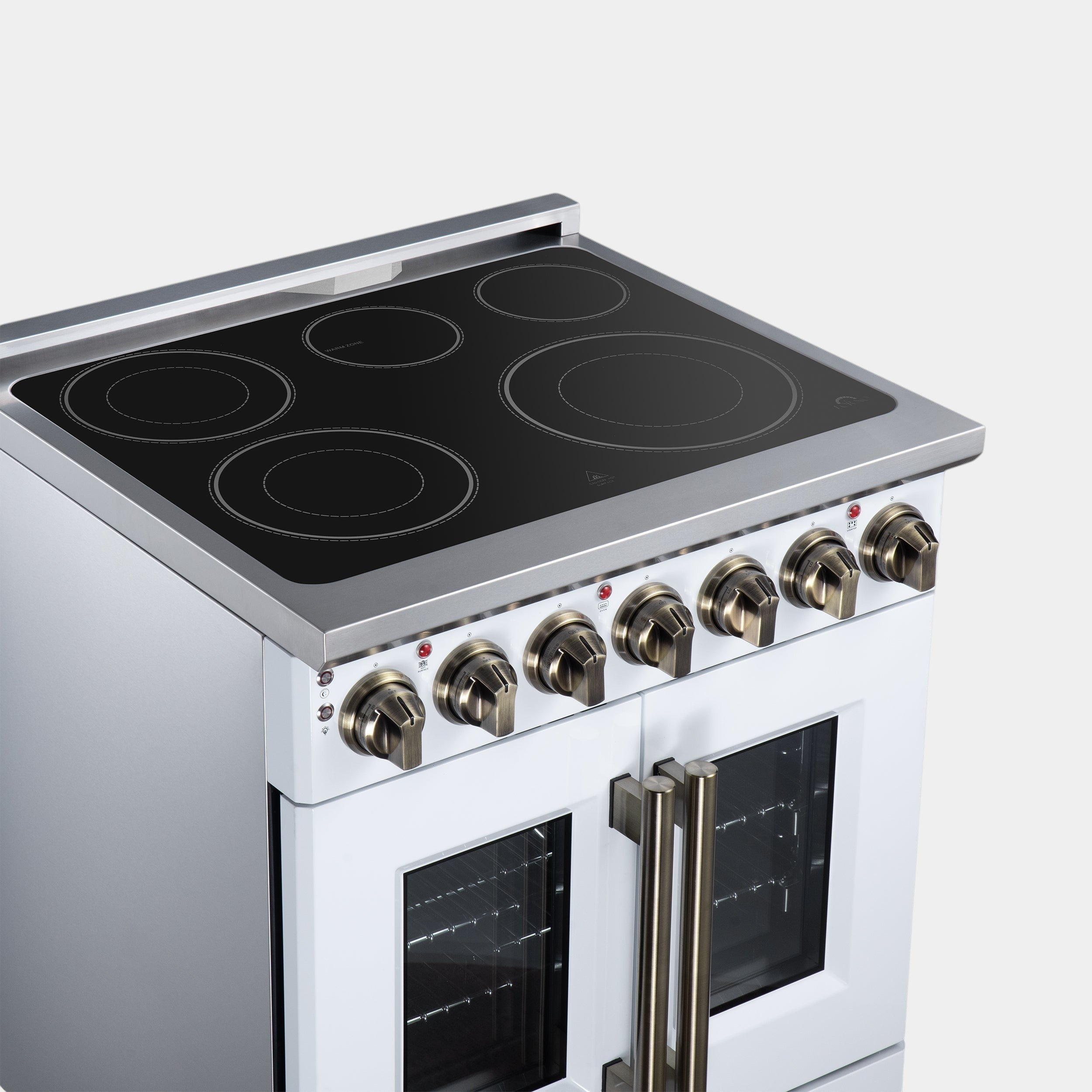 Massimo 30 Inch French Door Electric range, 5 radiant burners, 4.32 cf. True Convection oven, Air fryer kit, White
