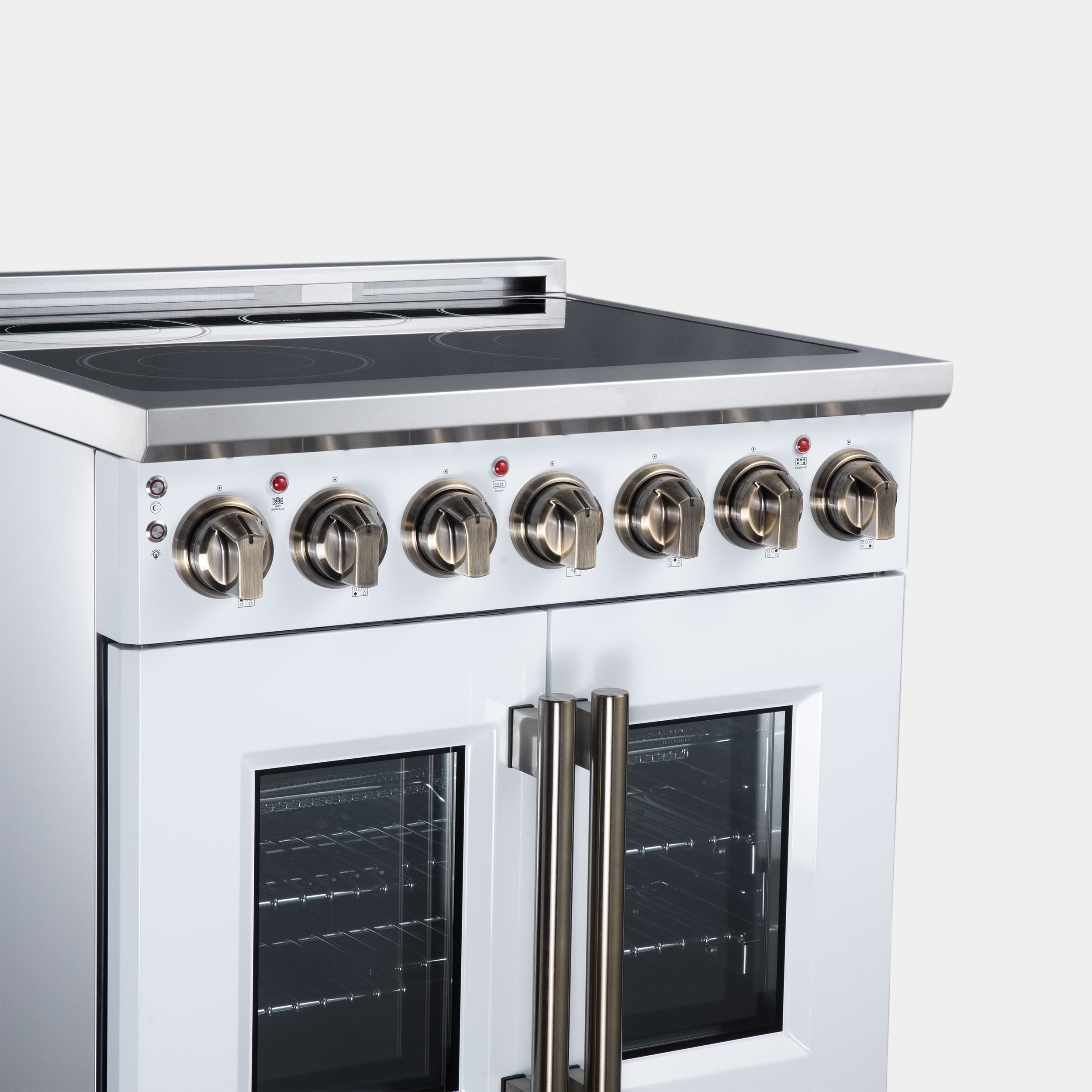 Massimo 30 Inch French Door Electric range, 5 radiant burners, 4.32 cf. True Convection oven, Air fryer kit, White