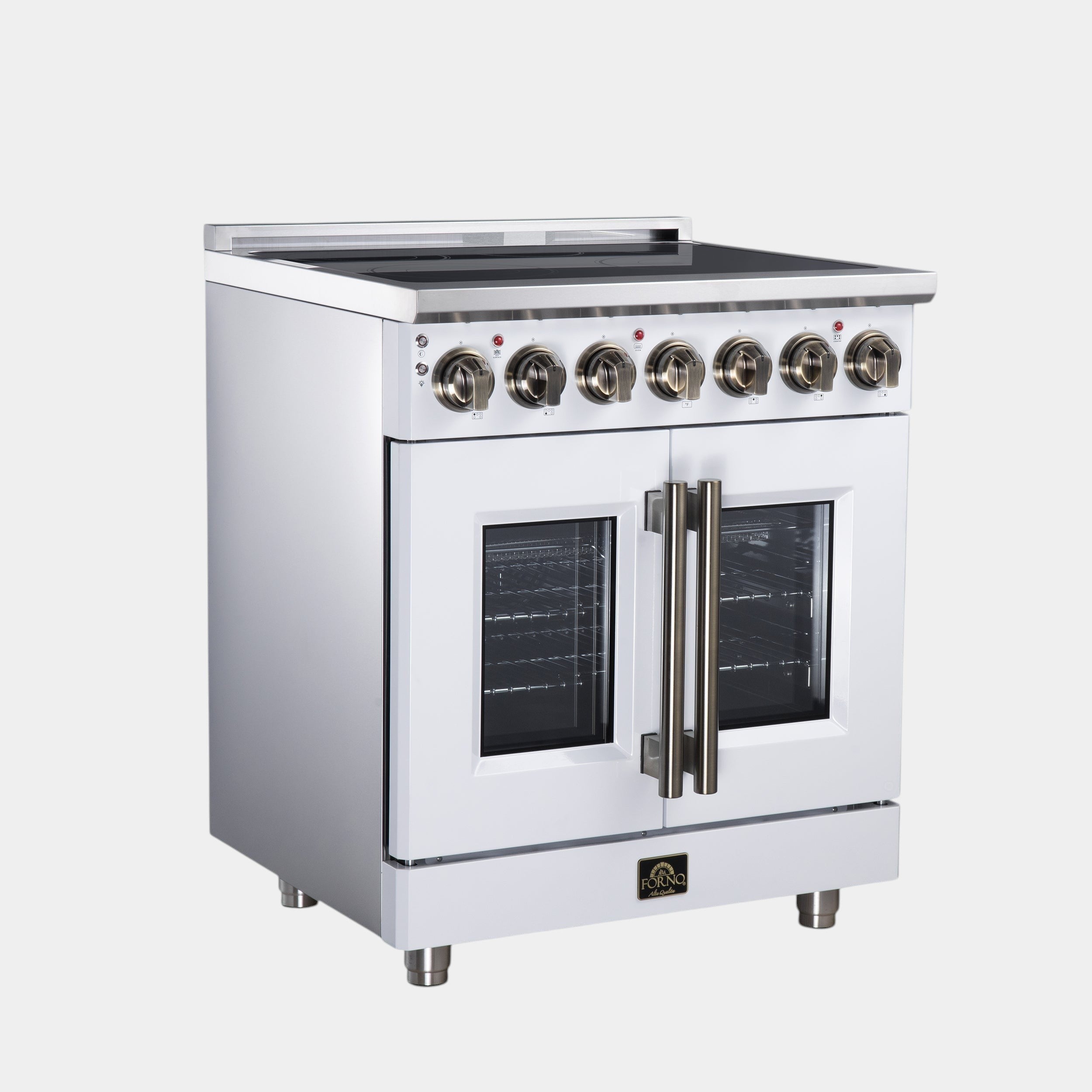 Massimo 30 Inch French Door Electric range, 5 radiant burners, 4.32 cf. True Convection oven, Air fryer kit, White