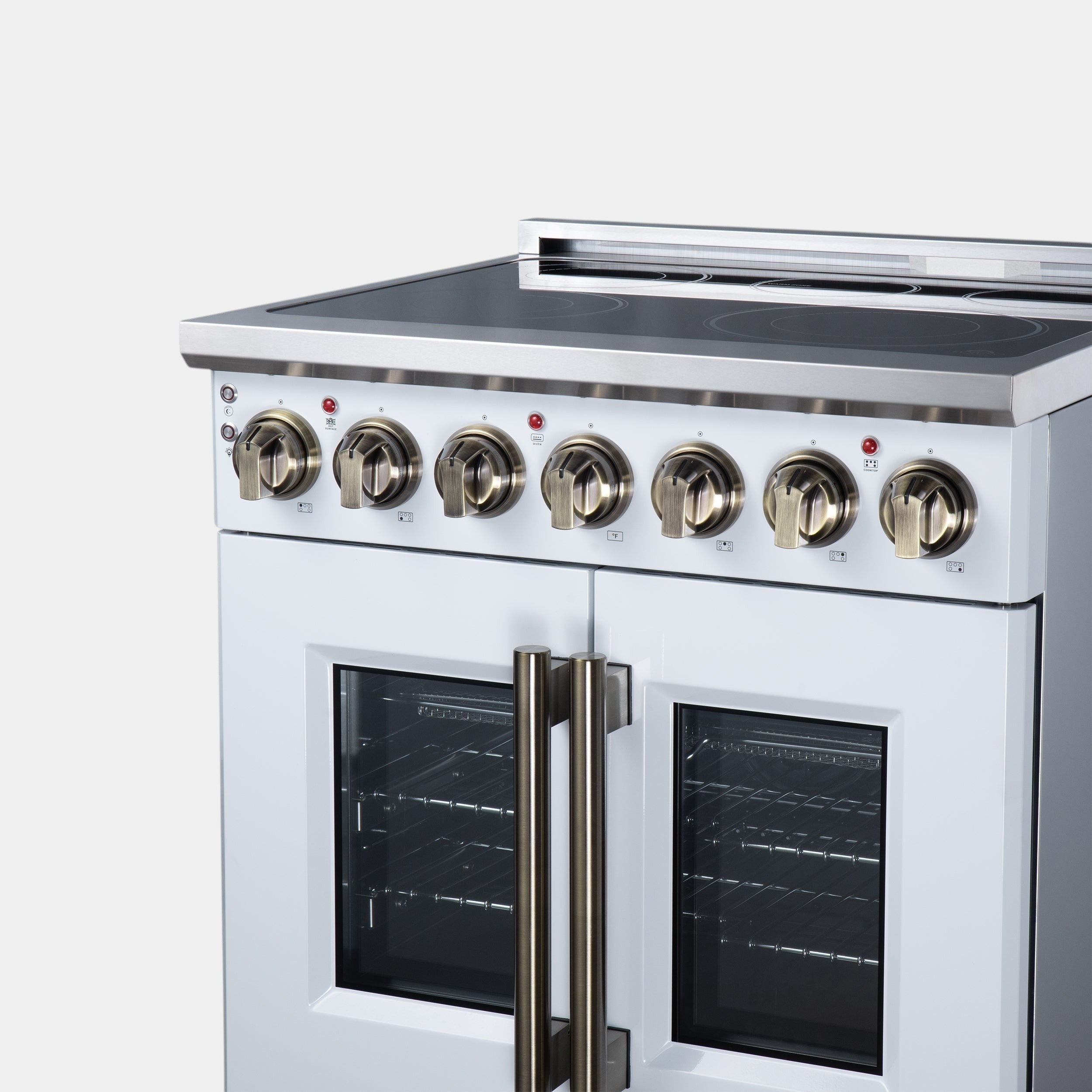 Massimo 30 Inch French Door Electric range, 5 radiant burners, 4.32 cf. True Convection oven, Air fryer kit, White