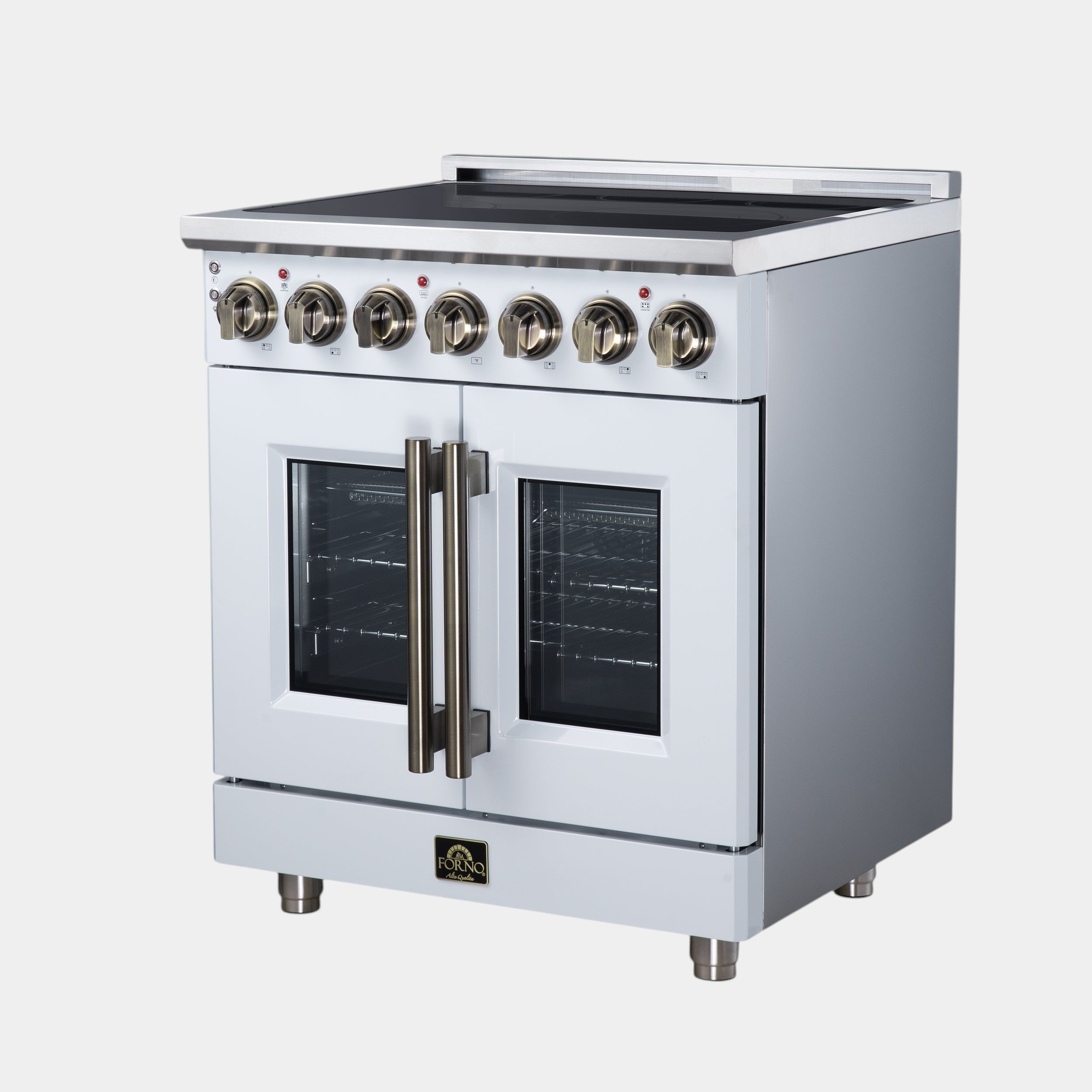 Massimo 30 Inch French Door Electric range, 5 radiant burners, 4.32 cf. True Convection oven, Air fryer kit, White