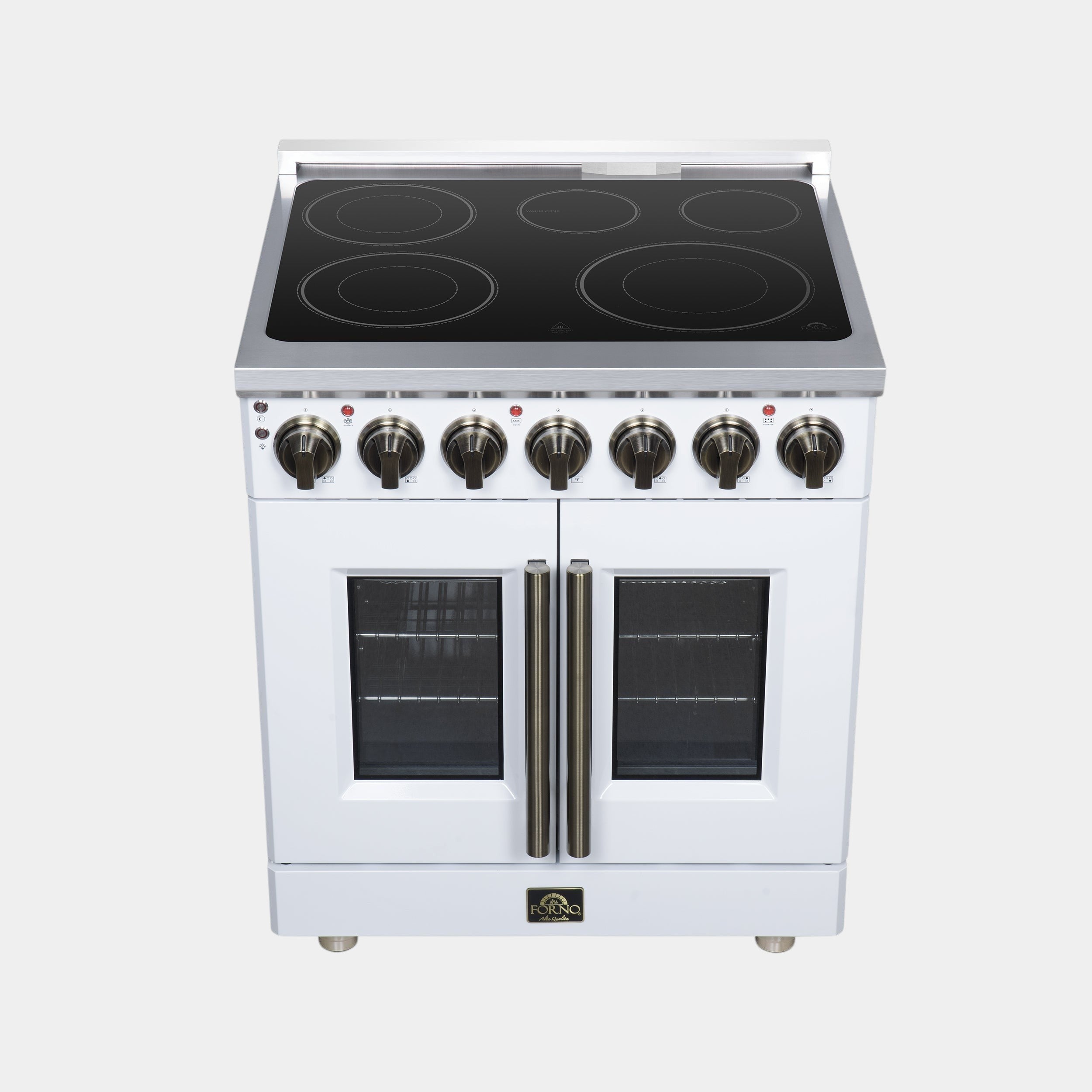 Massimo 30 Inch French Door Electric range, 5 radiant burners, 4.32 cf. True Convection oven, Air fryer kit, White