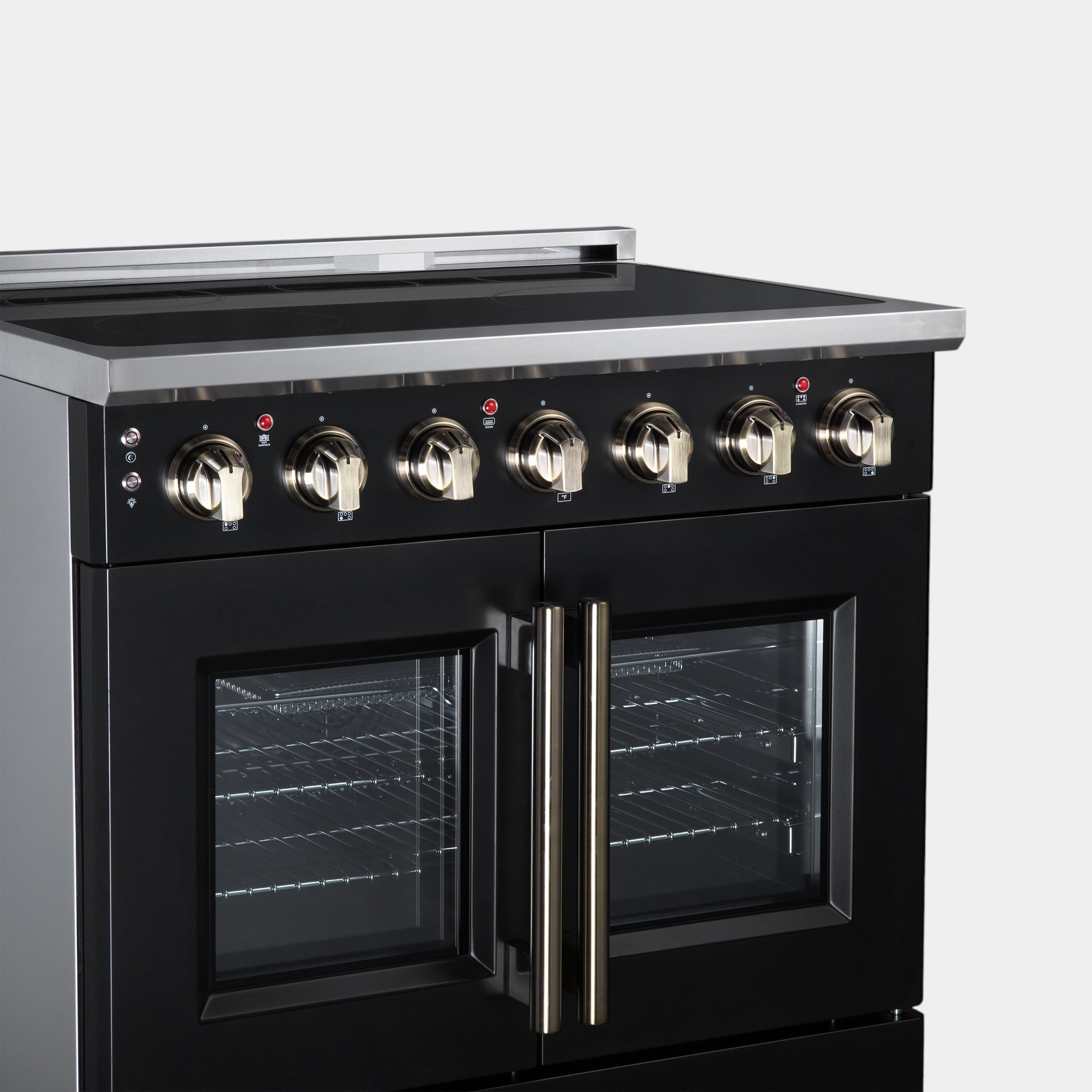 Massimo 36 Inch French Door Electric range, 5 radiant burners, 5.36 cf. True Convection oven, Air fryer kit, Black