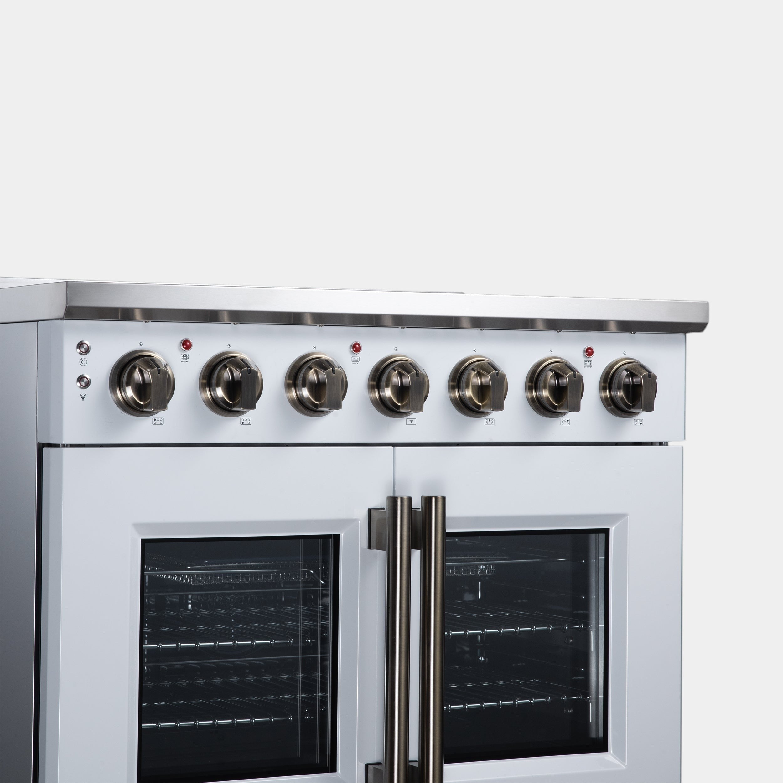 Massimo 36 Inch French Door Electric range, 5 radiant burners, 5.36 cf. True Convection oven, Air fryer kit, White