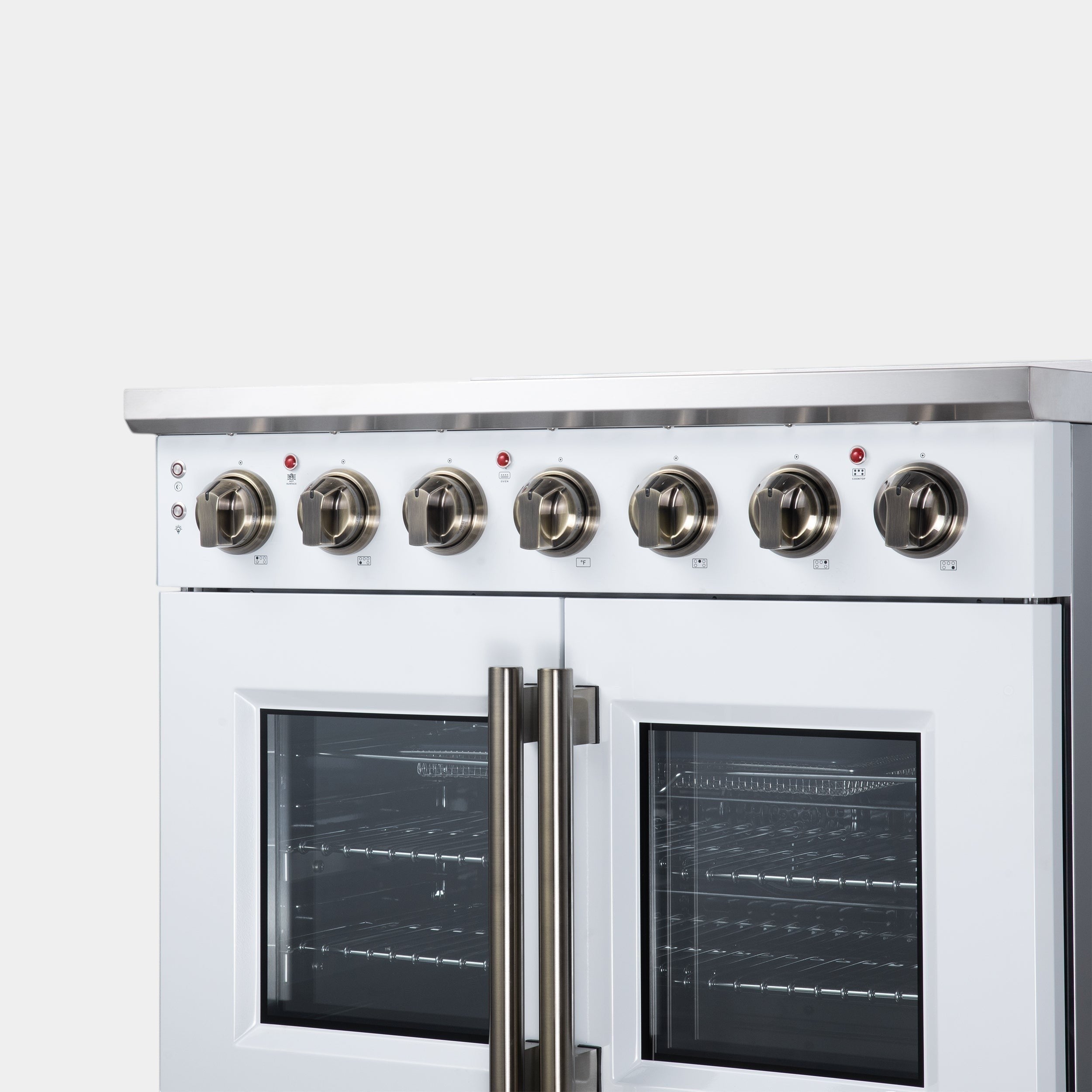 Massimo 36 Inch French Door Electric range, 5 radiant burners, 5.36 cf. True Convection oven, Air fryer kit, White