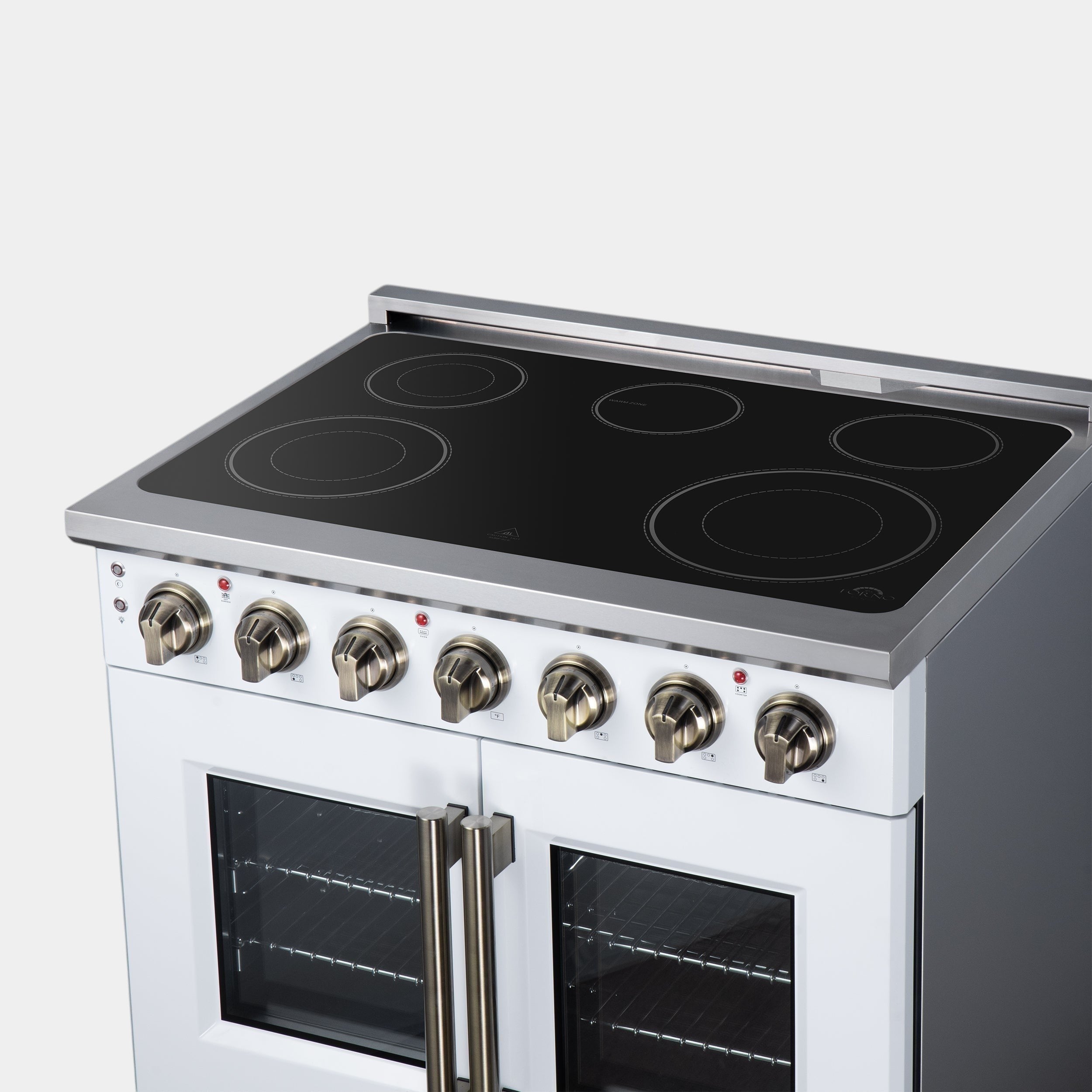 Massimo 36 Inch French Door Electric range, 5 radiant burners, 5.36 cf. True Convection oven, Air fryer kit, White